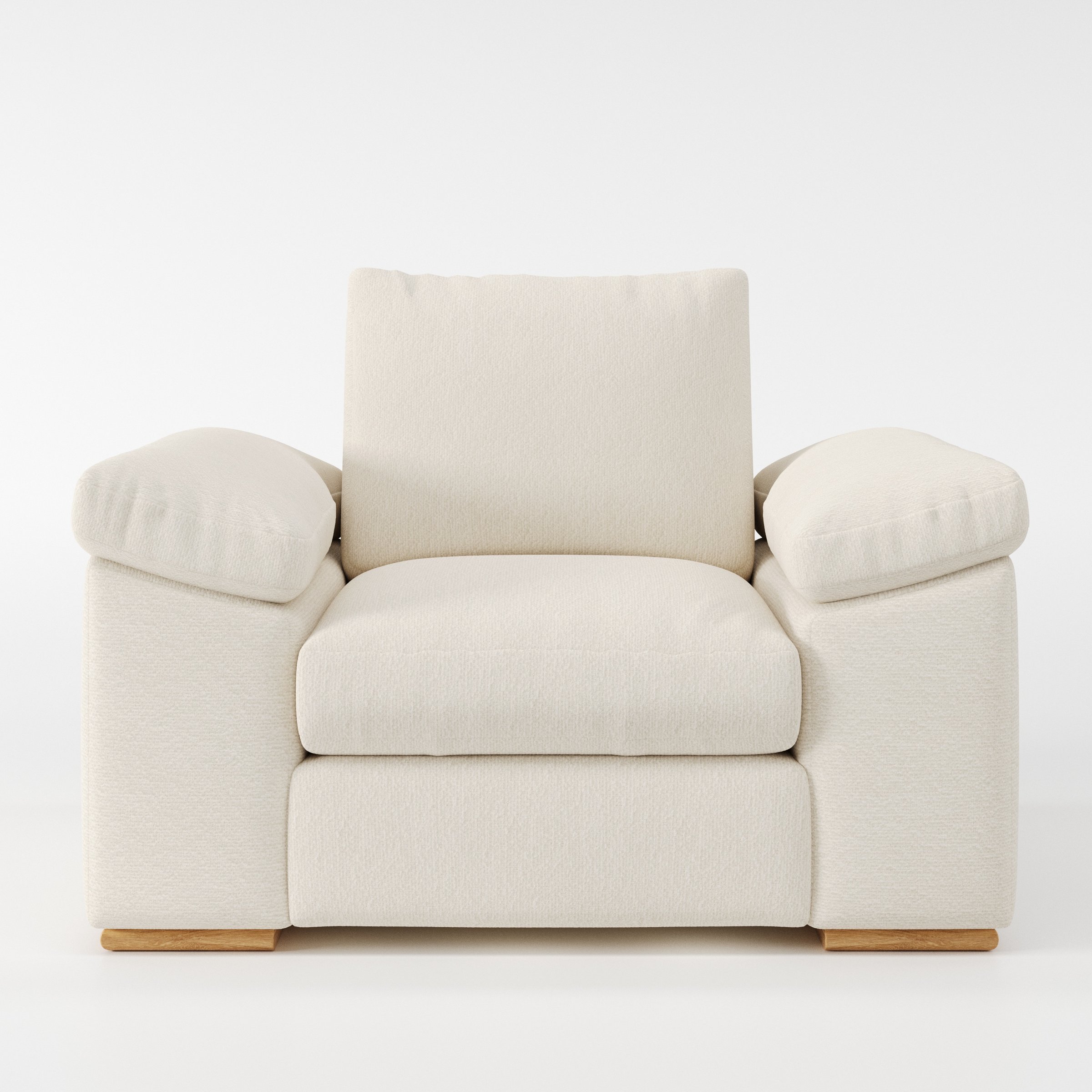 Moy armchair in Kilda Boucle Cream shown front-on against a neutral studio backdrop.