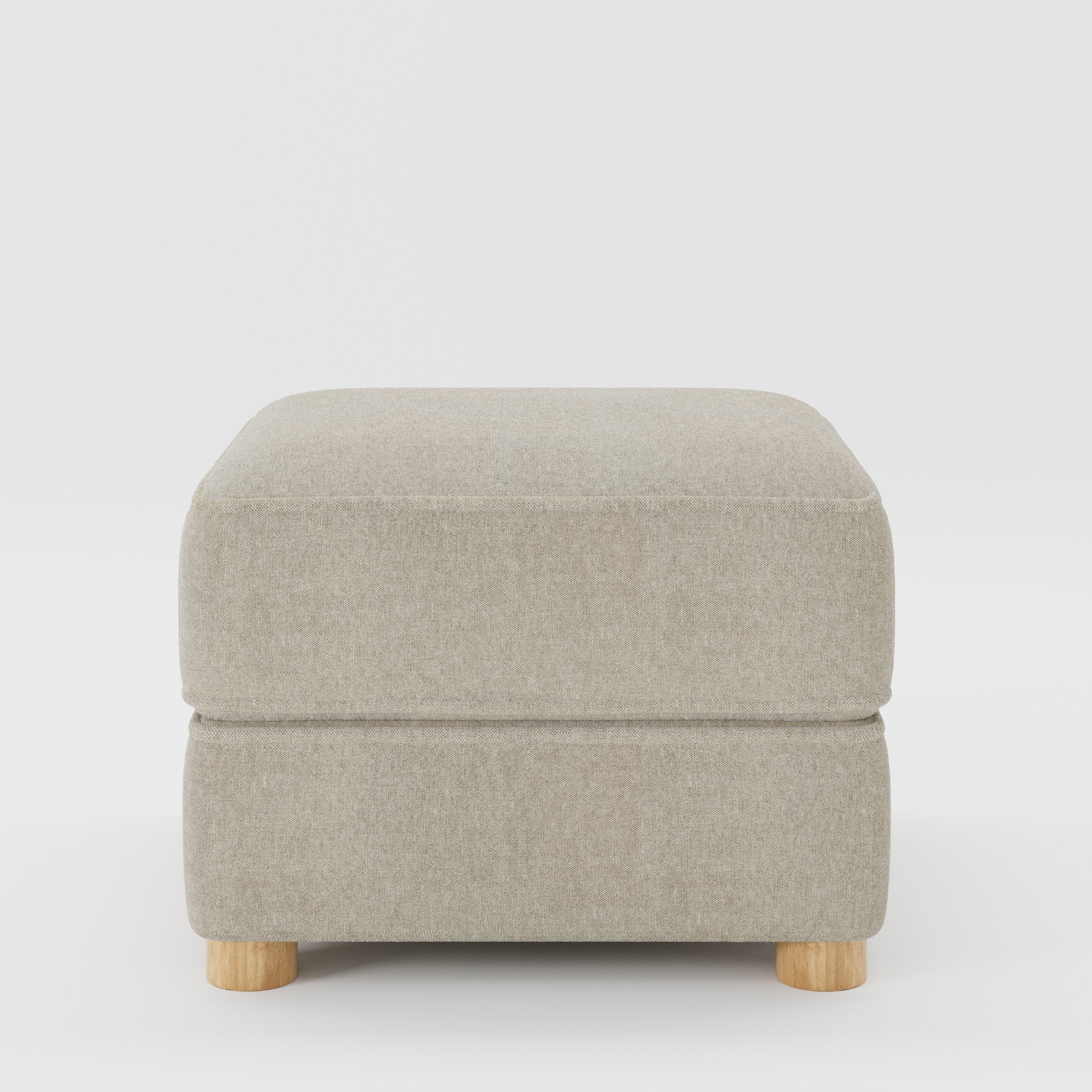 Fergus footstool in Alderney Linen Oatmeal shown front-on against a neutral studio backdrop.