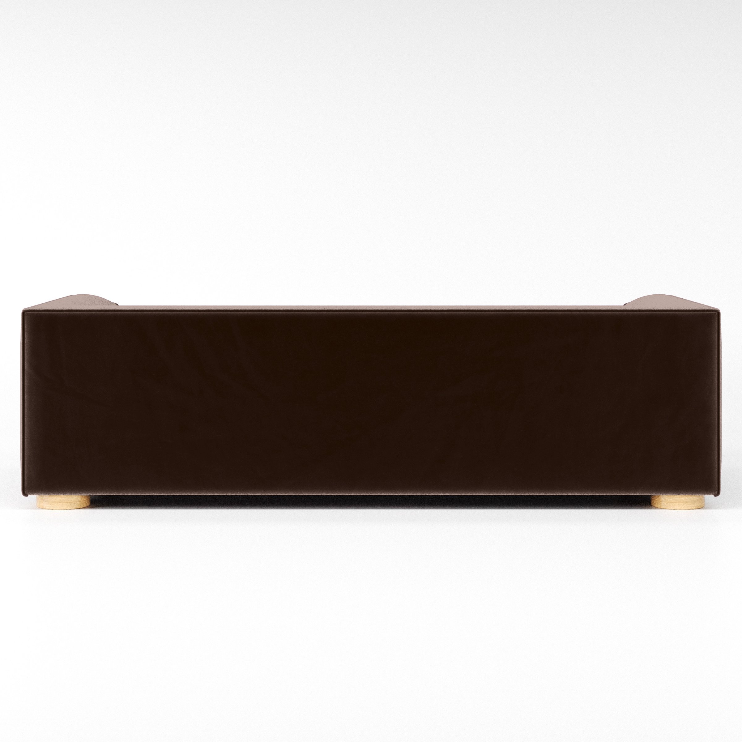 Rear view of the Feale sofa upholstered in Plush EasyClean Velvet in Mole.