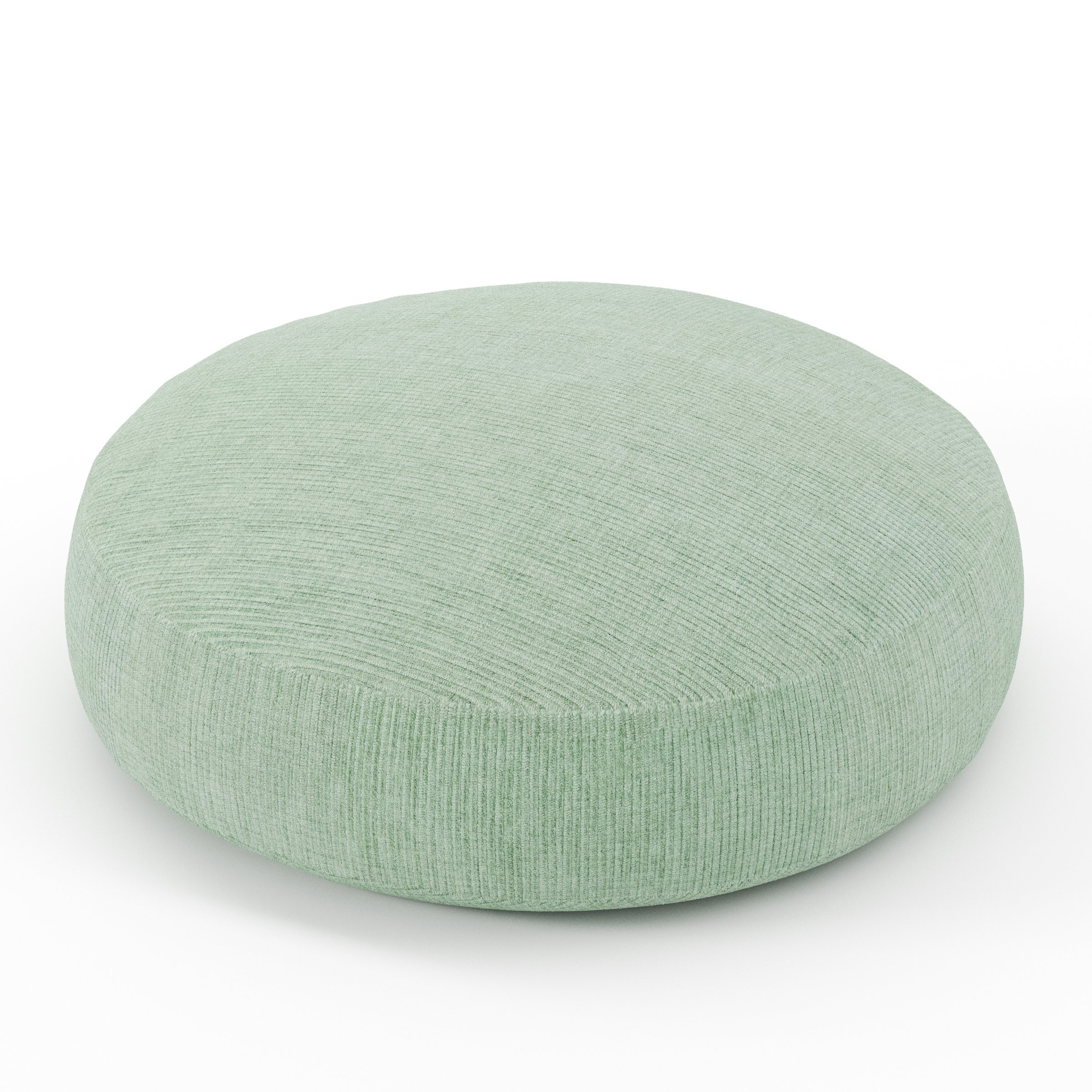 Halo cushion in Caldey Velvet Corduroy Eucalyptus, round simple cushion in soft green corduroy velvet with gentle curves, size 50cm x 8.75cm