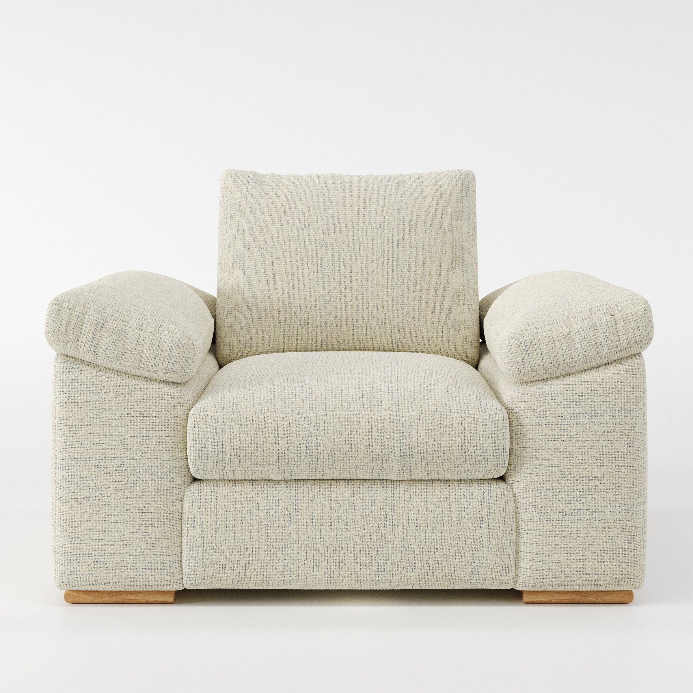Moy armchair in Orsay Boucle Cream and Marine shown front-on against a neutral studio backdrop.