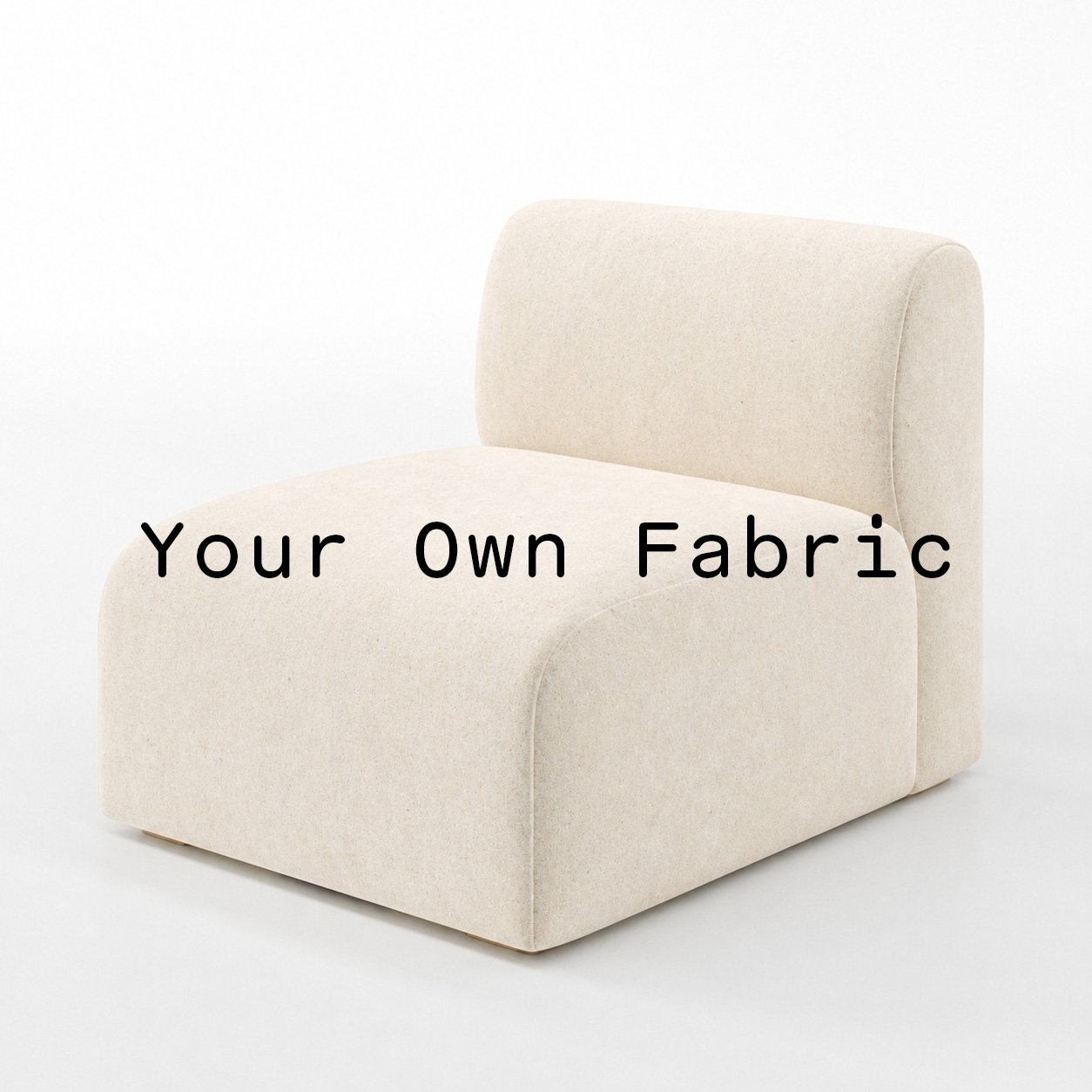 Diagonal view of the Drumquin single unit upholstered in customers own material calico cotton fabric.