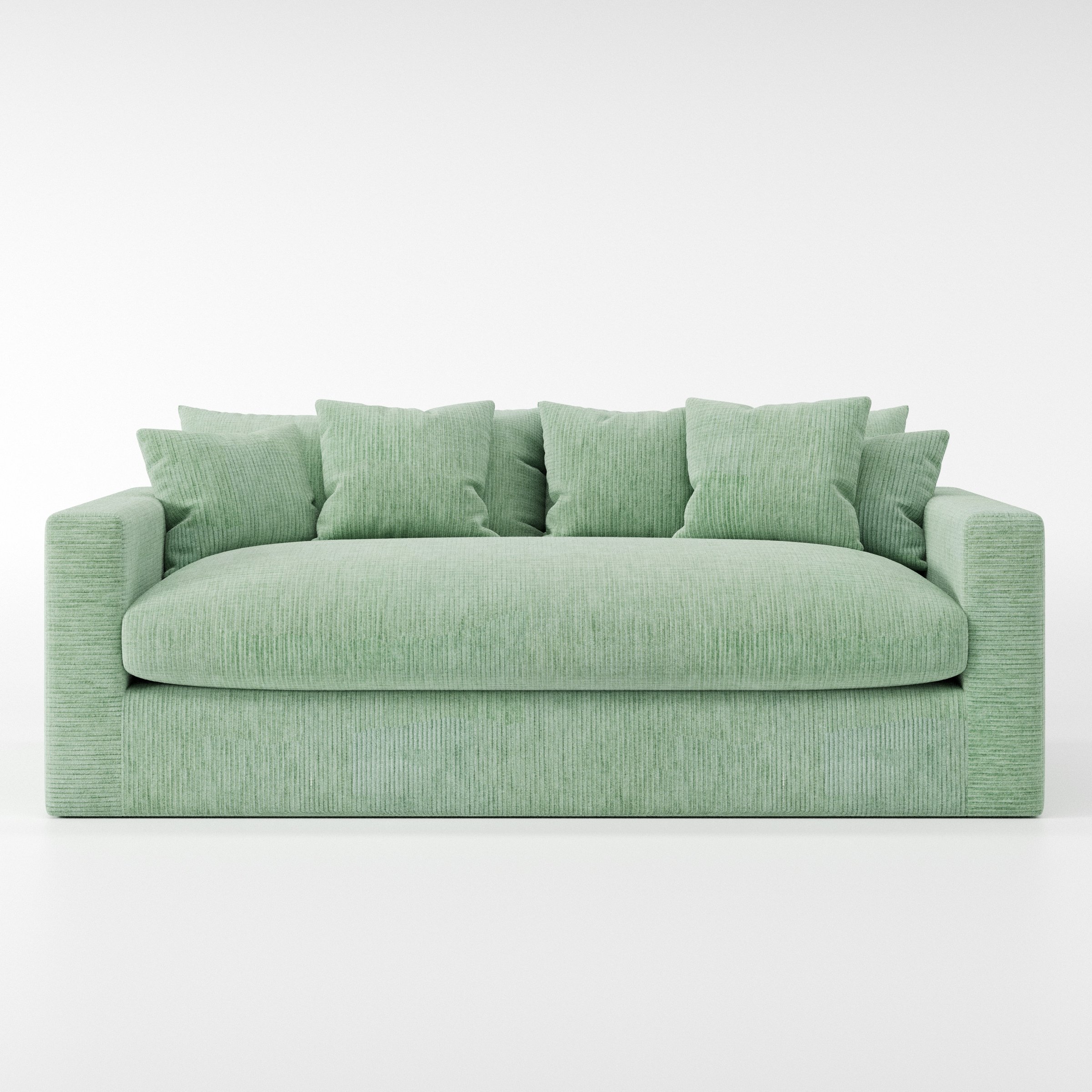 Coniston sofa in Caldey Velvet Corduroy Eucalyptus shown front-on against a neutral studio backdrop.