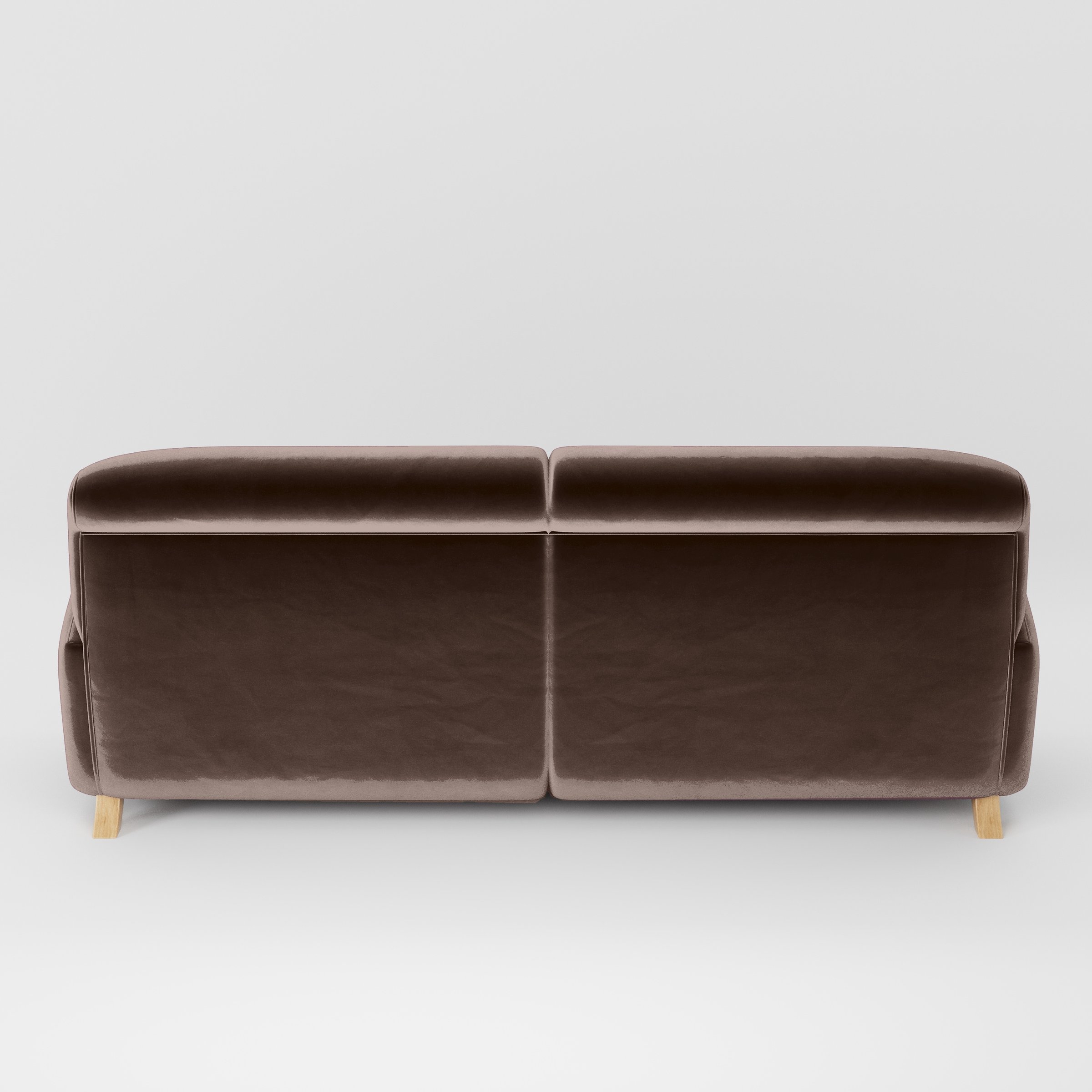 Rear view of the Rye sofa upholstered in Plush EasyClean Velvet in Mole.