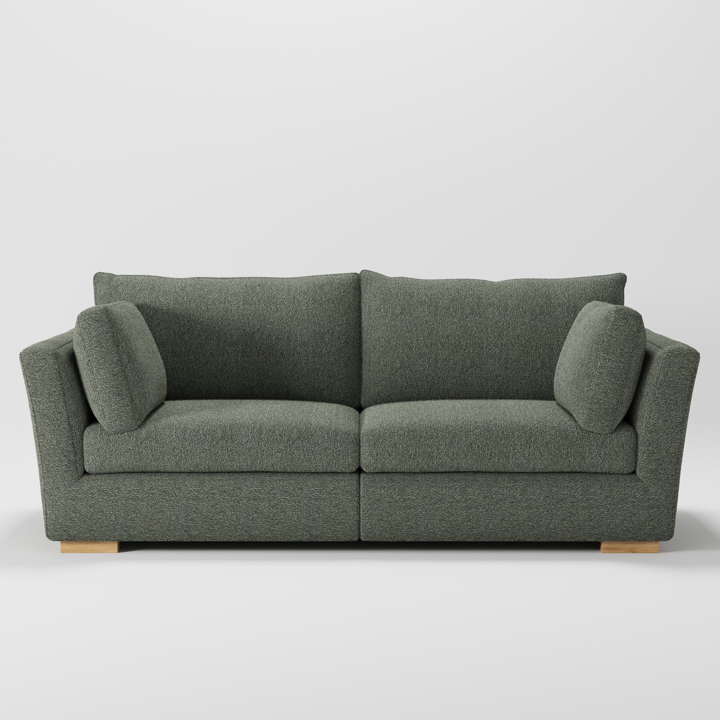 Stowe sofa in Kilda Boucle Moss shown front-on against a neutral studio backdrop.