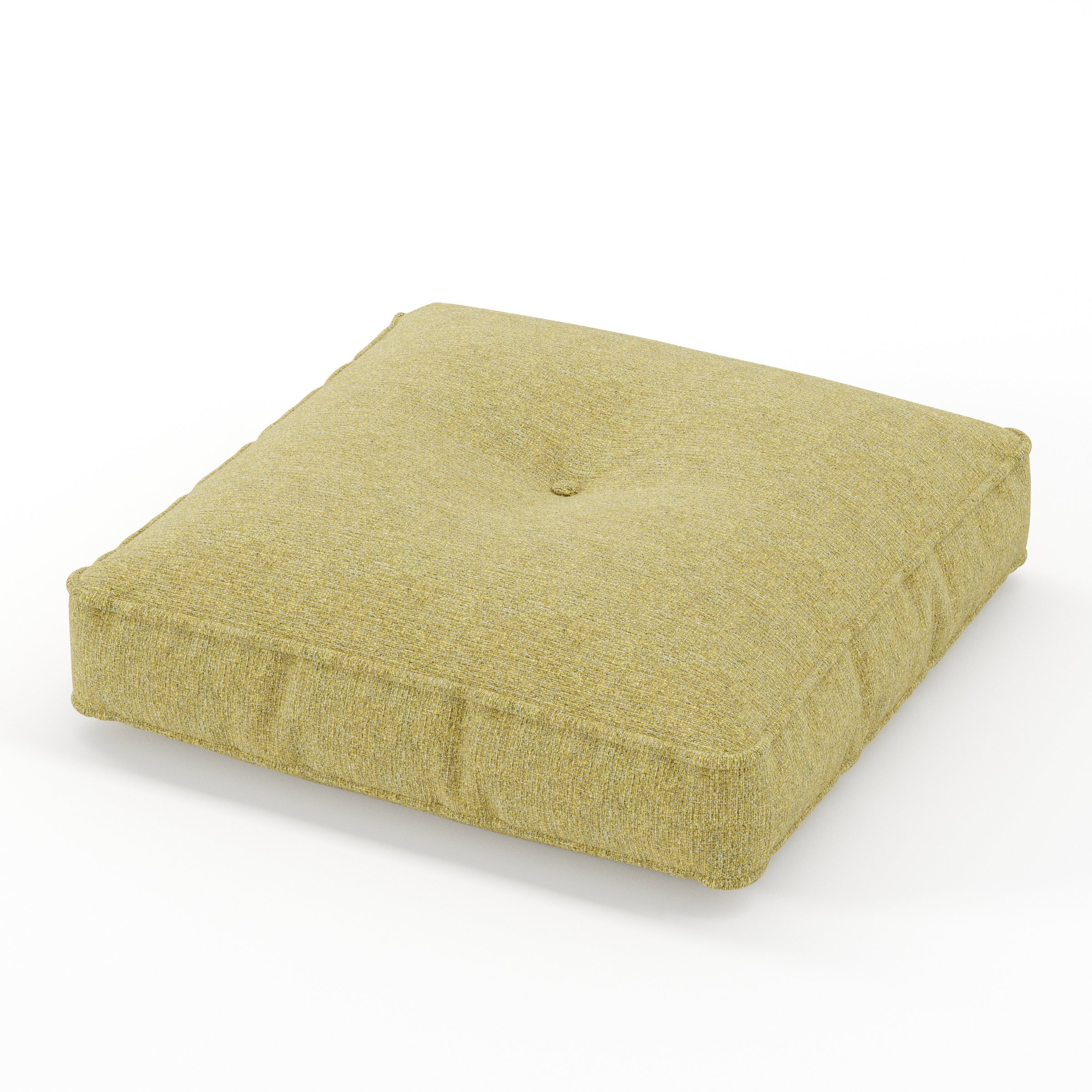 Base cushion in Heyling Tweed Sencha, square tufted cushion with border and piping in green-toned tweed fabric with central tuft, size 50cm x 50cm x 8.75cm
