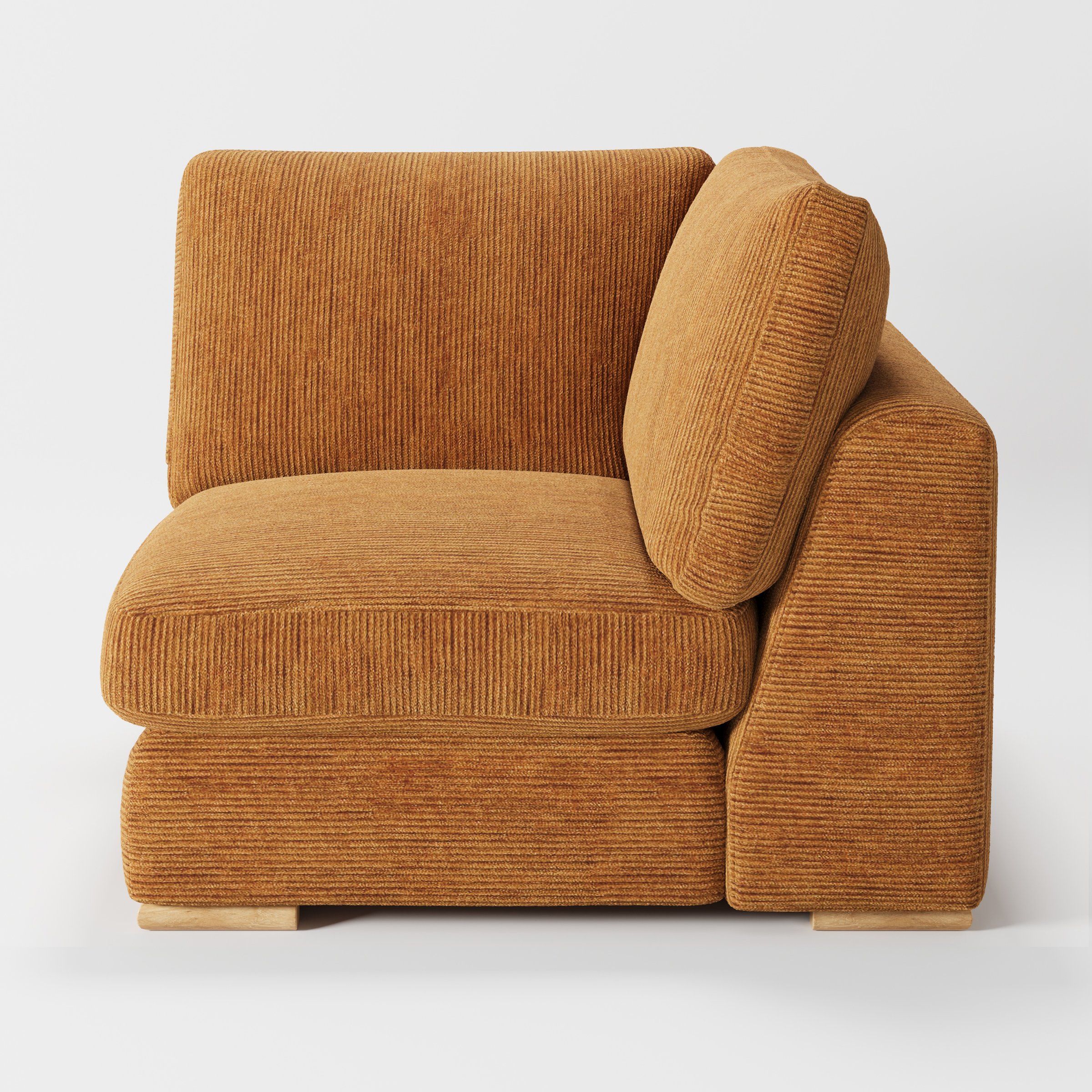 Olton corner unit in Caldey velvet corduroy tobacco fabric, right side view showing supportive back cushion and corduroy finish