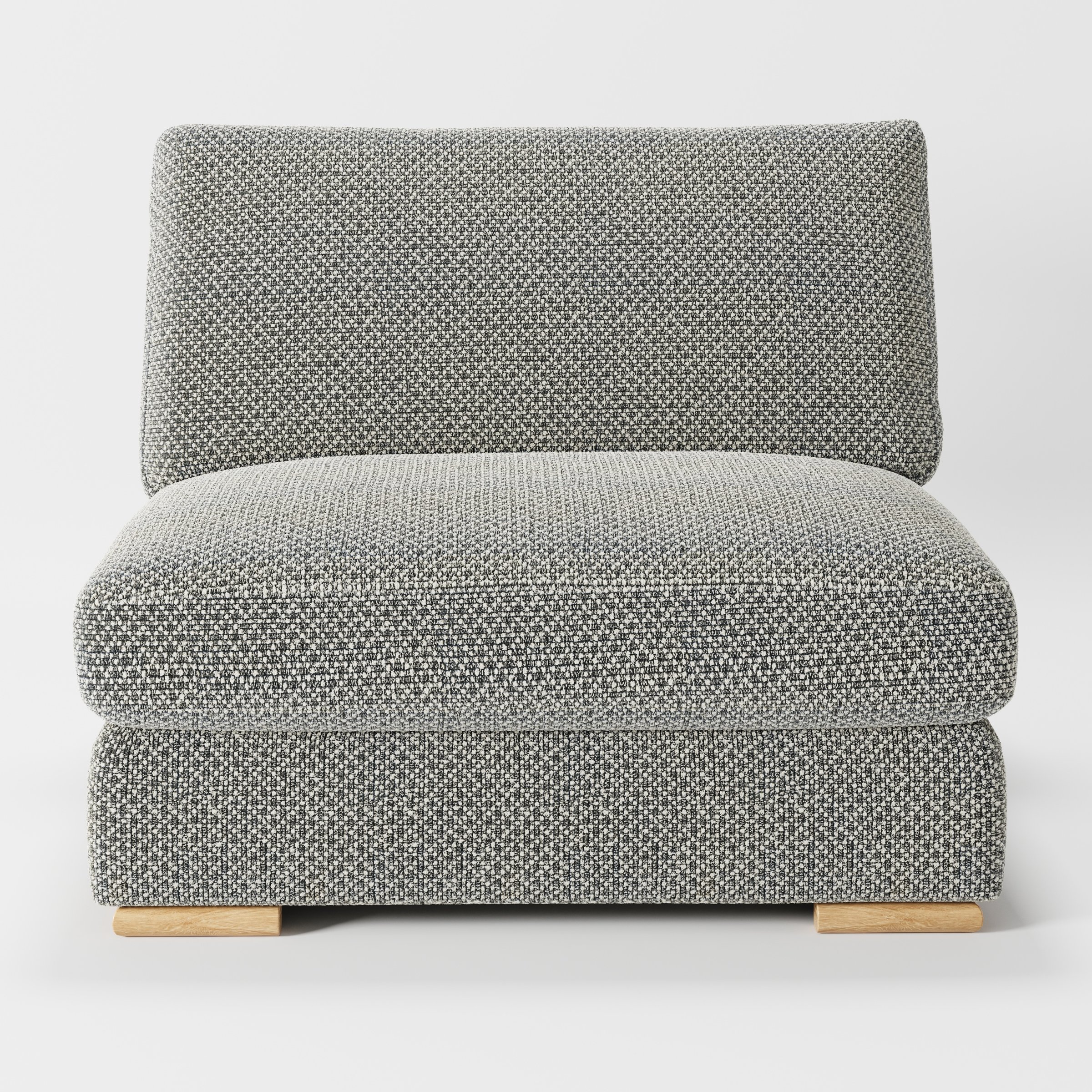 Olton single sofa unit in Rousay Wool Blend Tar and Chalk shown from the front with a deep seat cushion, separate back cushion and visible timber feet.