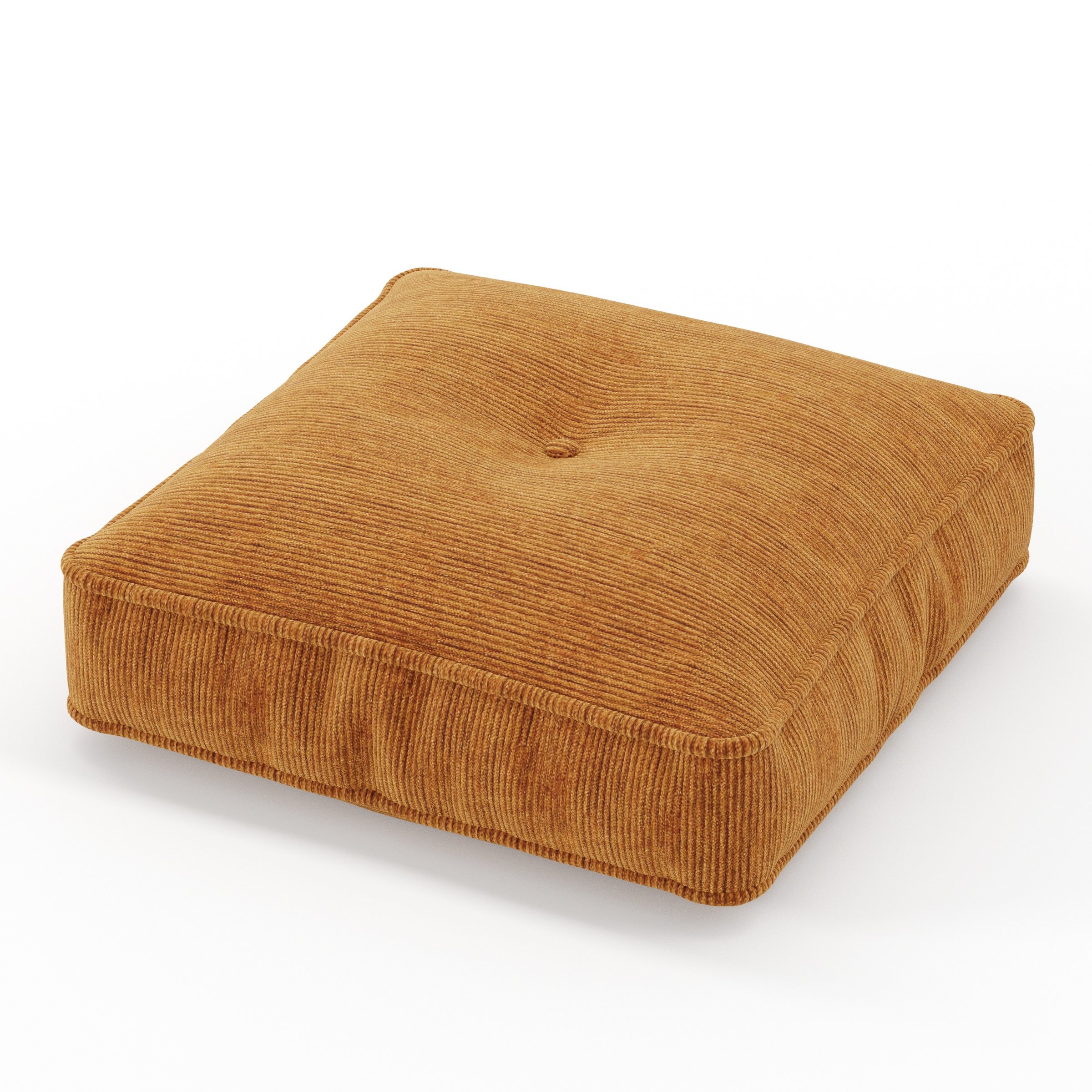 Base cushion in Caldey Velvet Corduroy Tobacco, square tufted cushion with border and piping in warm tobacco corduroy velvet with central tuft detail, size 40cm x 40cm x 8.75cm
