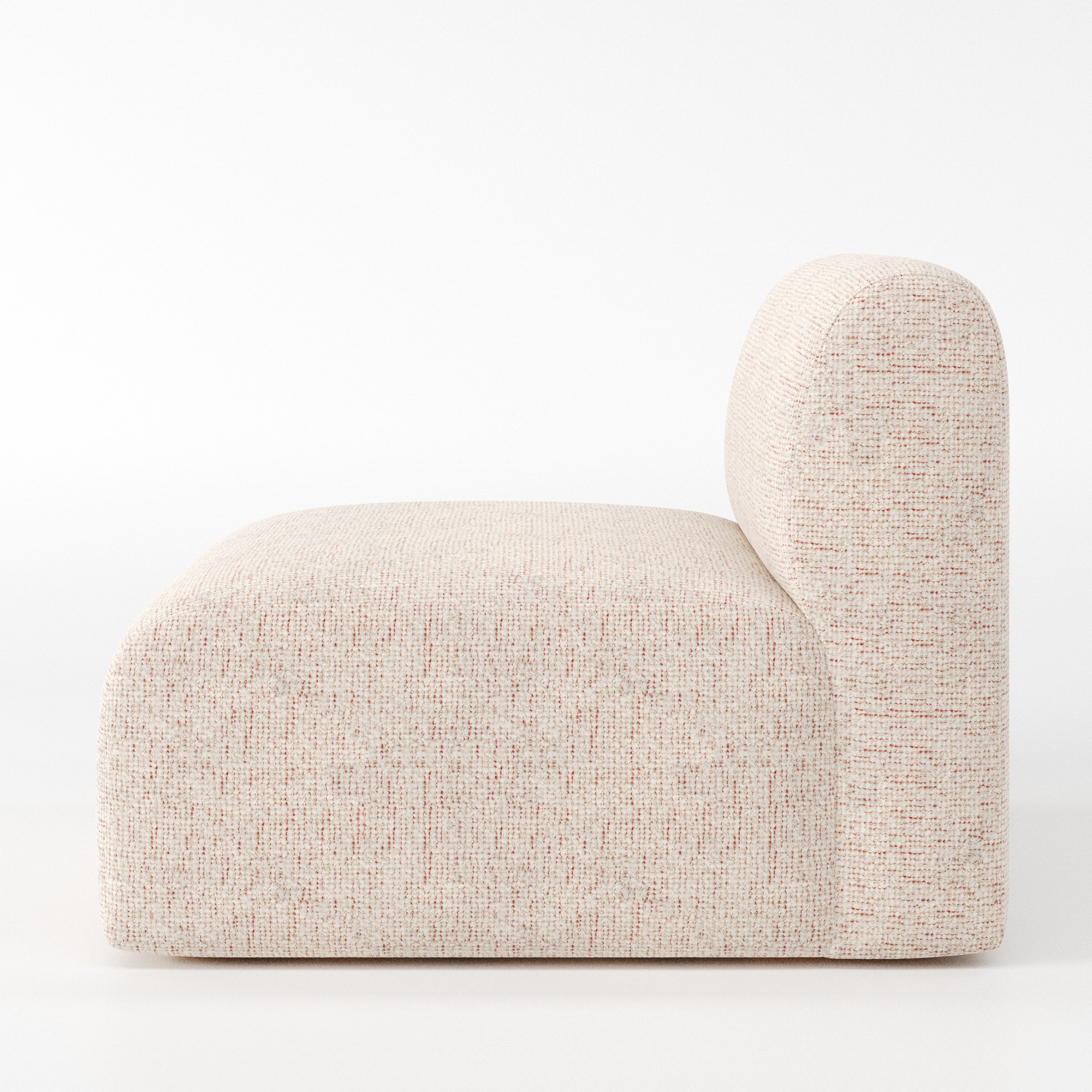 Drumquin modular sofa single unit in Orsay Bouclé Cream and Copper shown from the side showing the rounded backrest and deep seat profile.