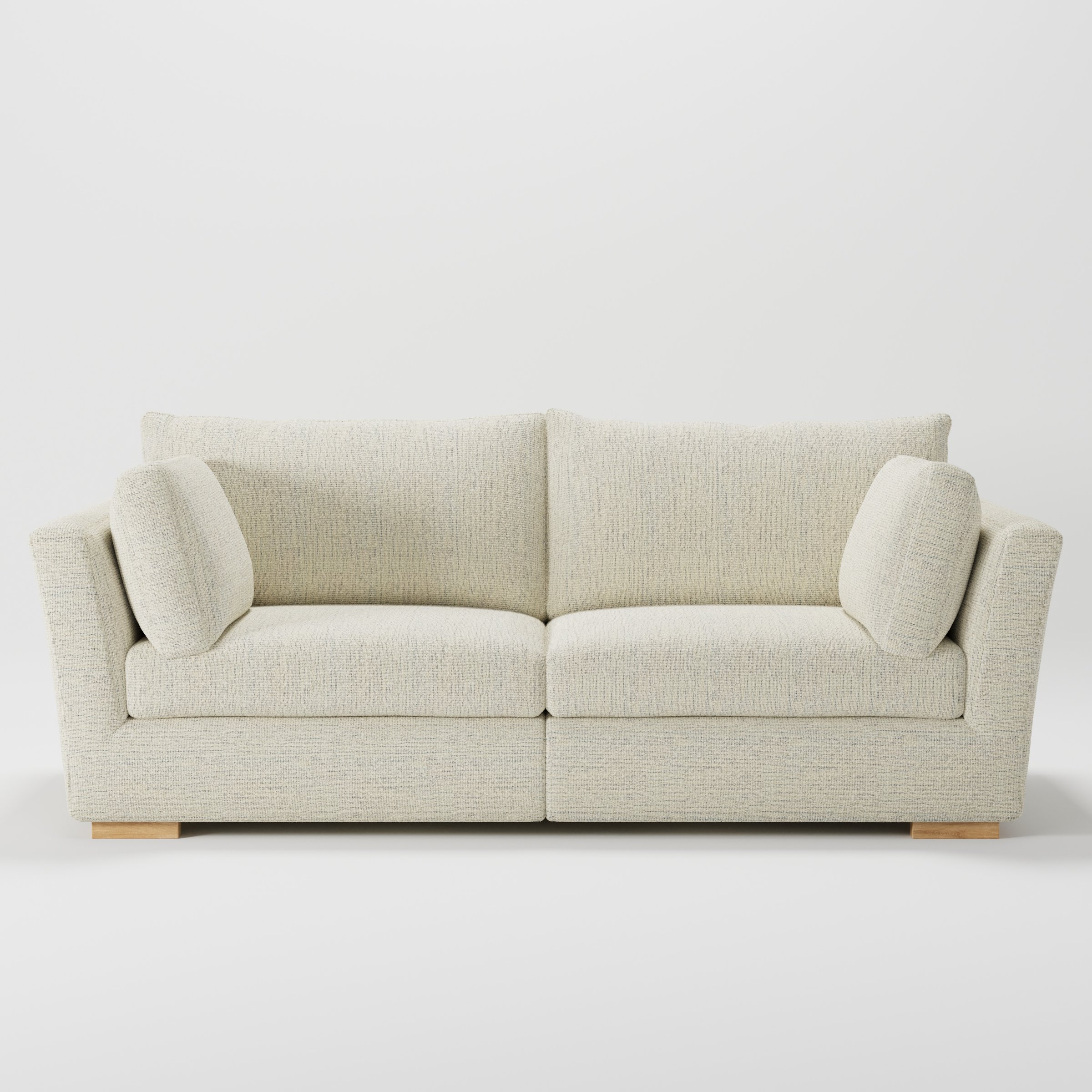 Stowe sofa in Orsay Boucle Cream and Marine shown front-on against a neutral studio backdrop.