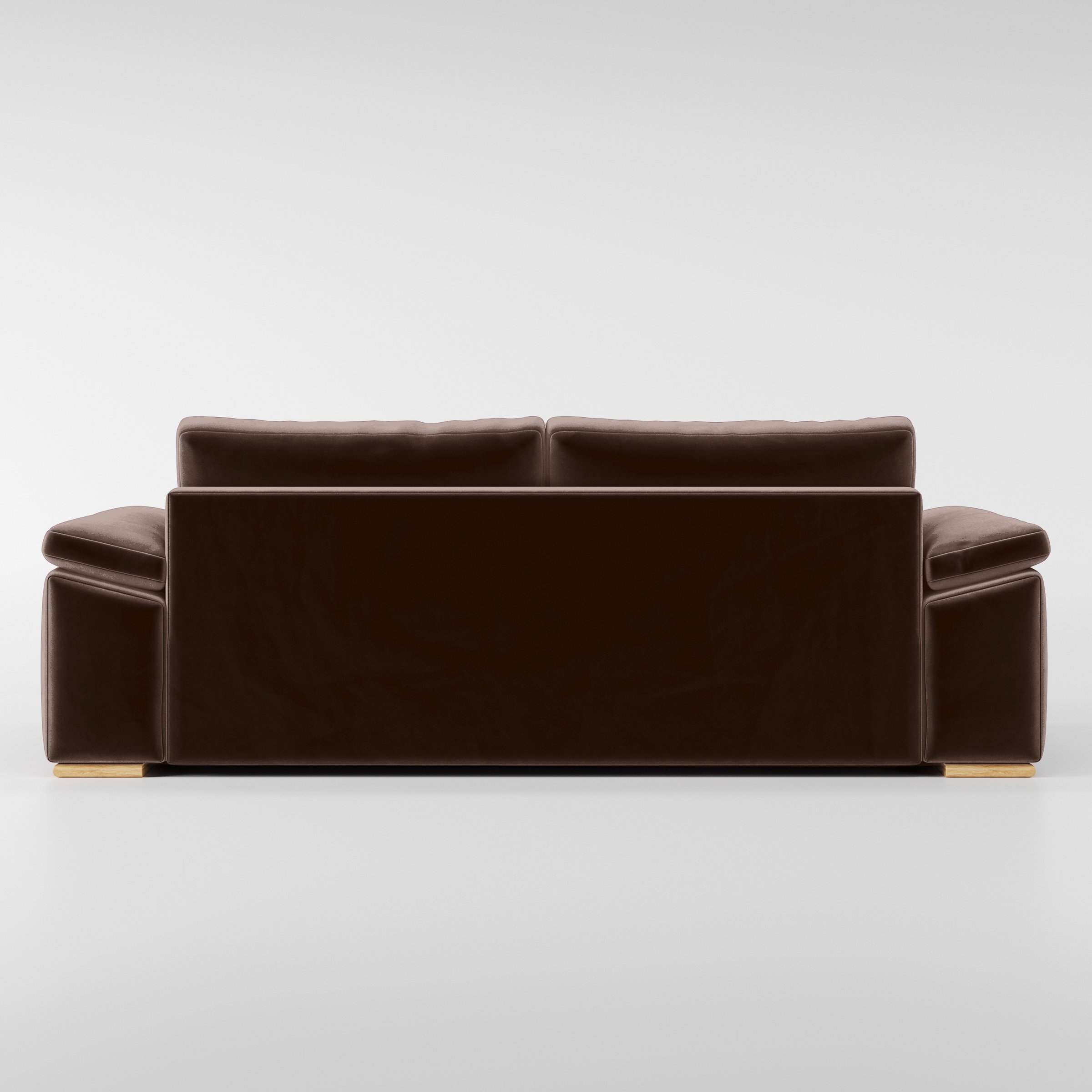 Rear view of the Moy sofa upholstered in Plush EasyClean Velvet in Mole.