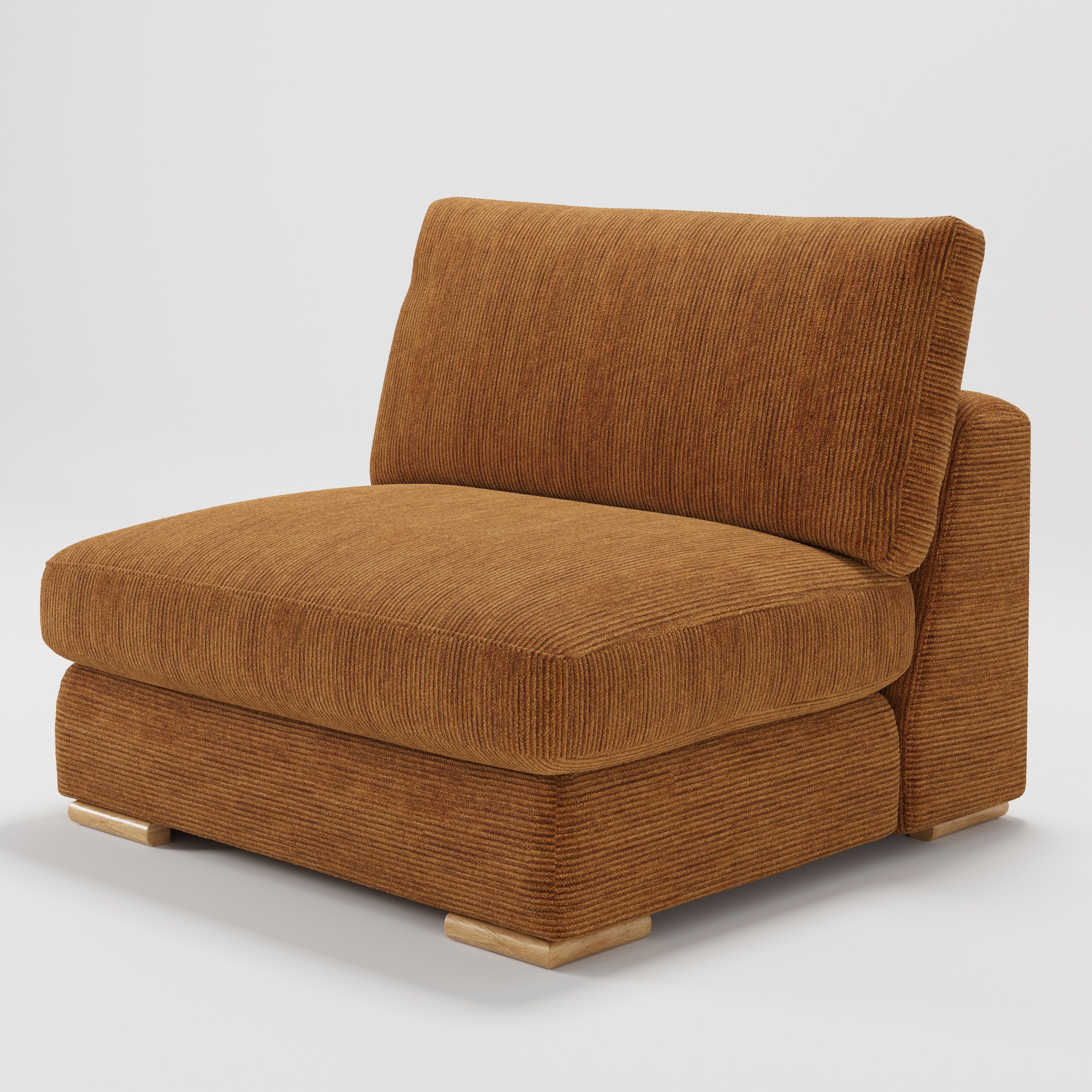 Olton single sofa unit in Caldey Velvet Corduroy Tobacco shown from a diagonal angle highlighting the deep seat, soft cushions and timber feet.