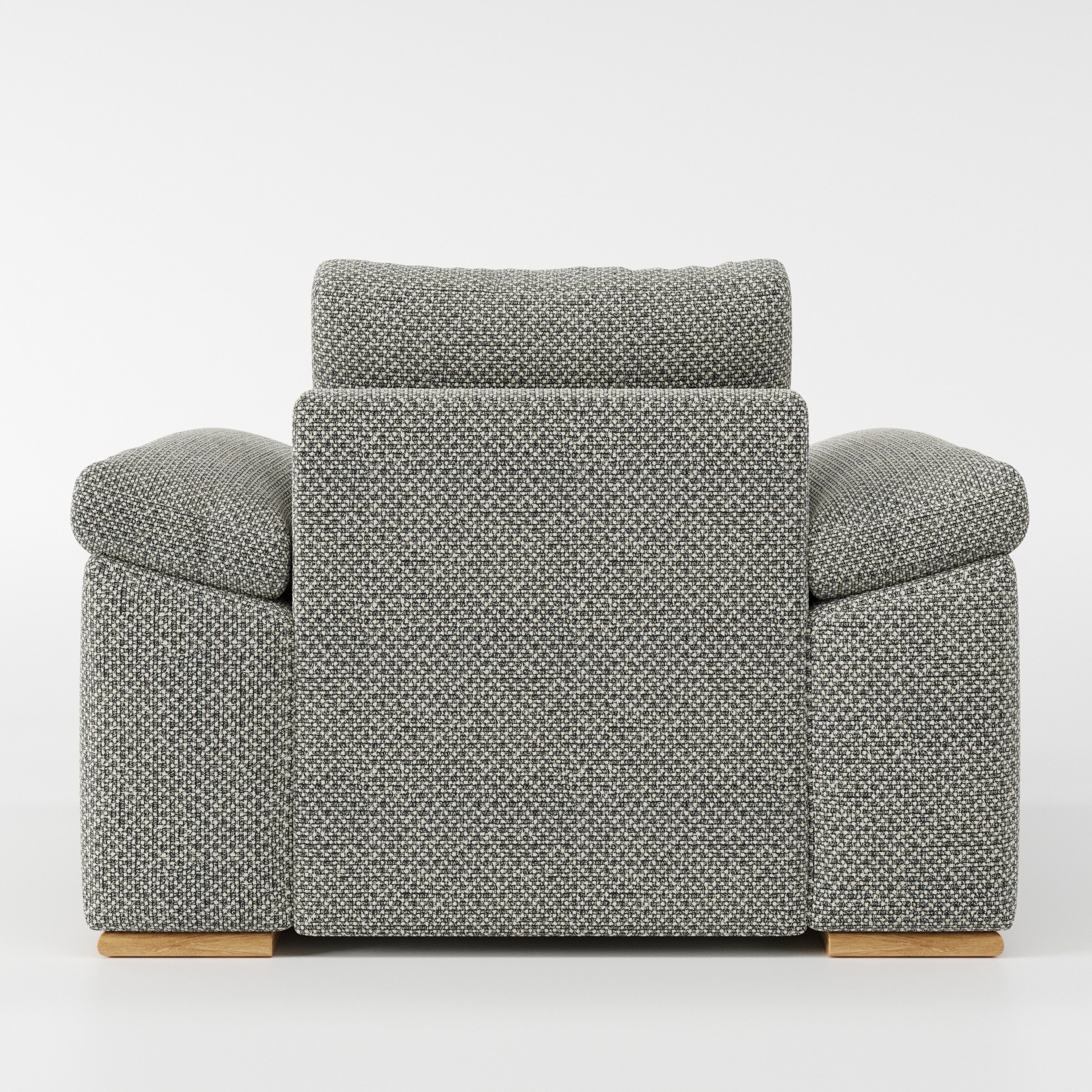 Moy armchair in Rousay Wool Blend Tar and Chalk shown from the rear highlighting backrest shape and upholstery finish.
