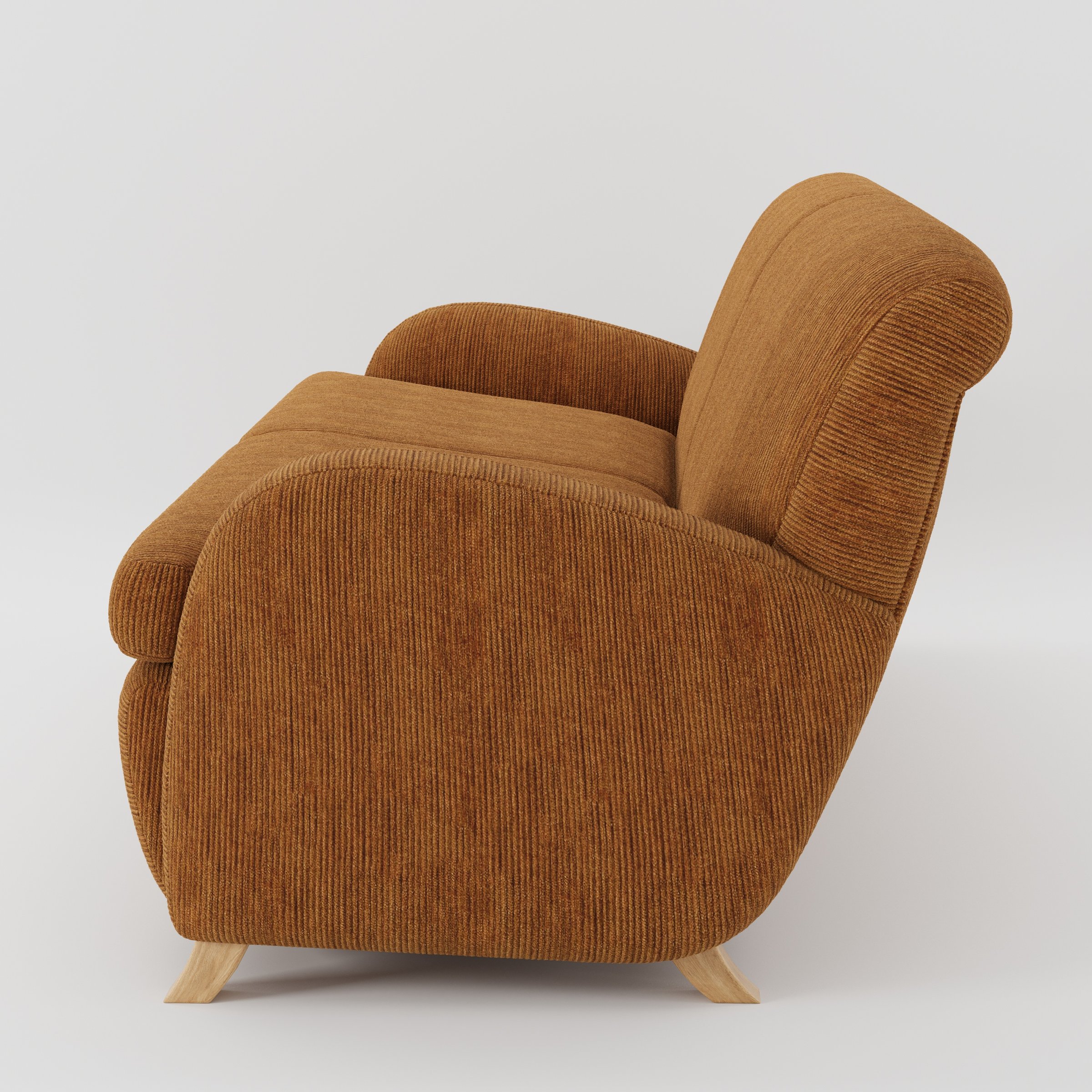 Rye sofa in Caldey Velvet Corduroy Tobacco shown in side profile displaying proportions and overall silhouette.