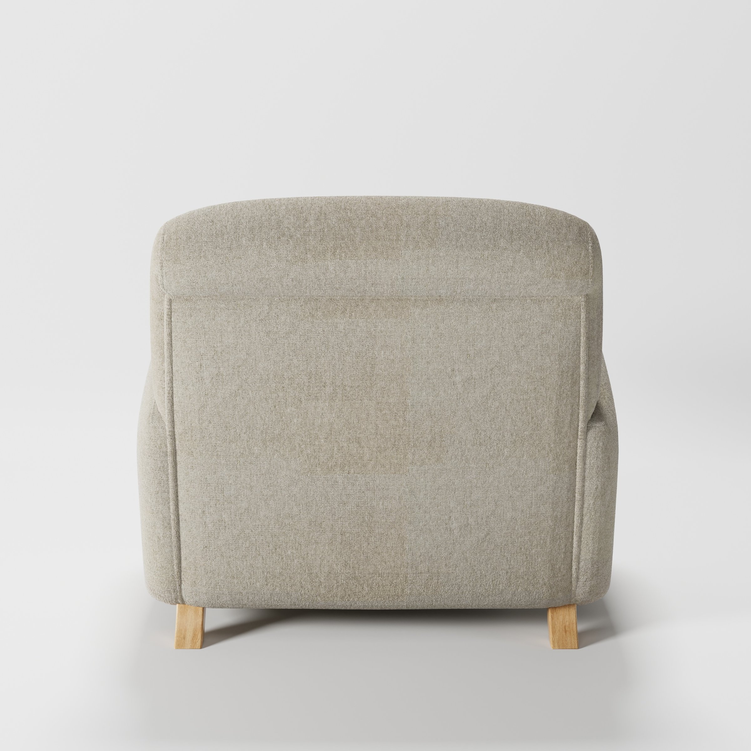 Rye armchair in Alderney Linen Oatmeal shown from the rear highlighting backrest shape and upholstery finish.