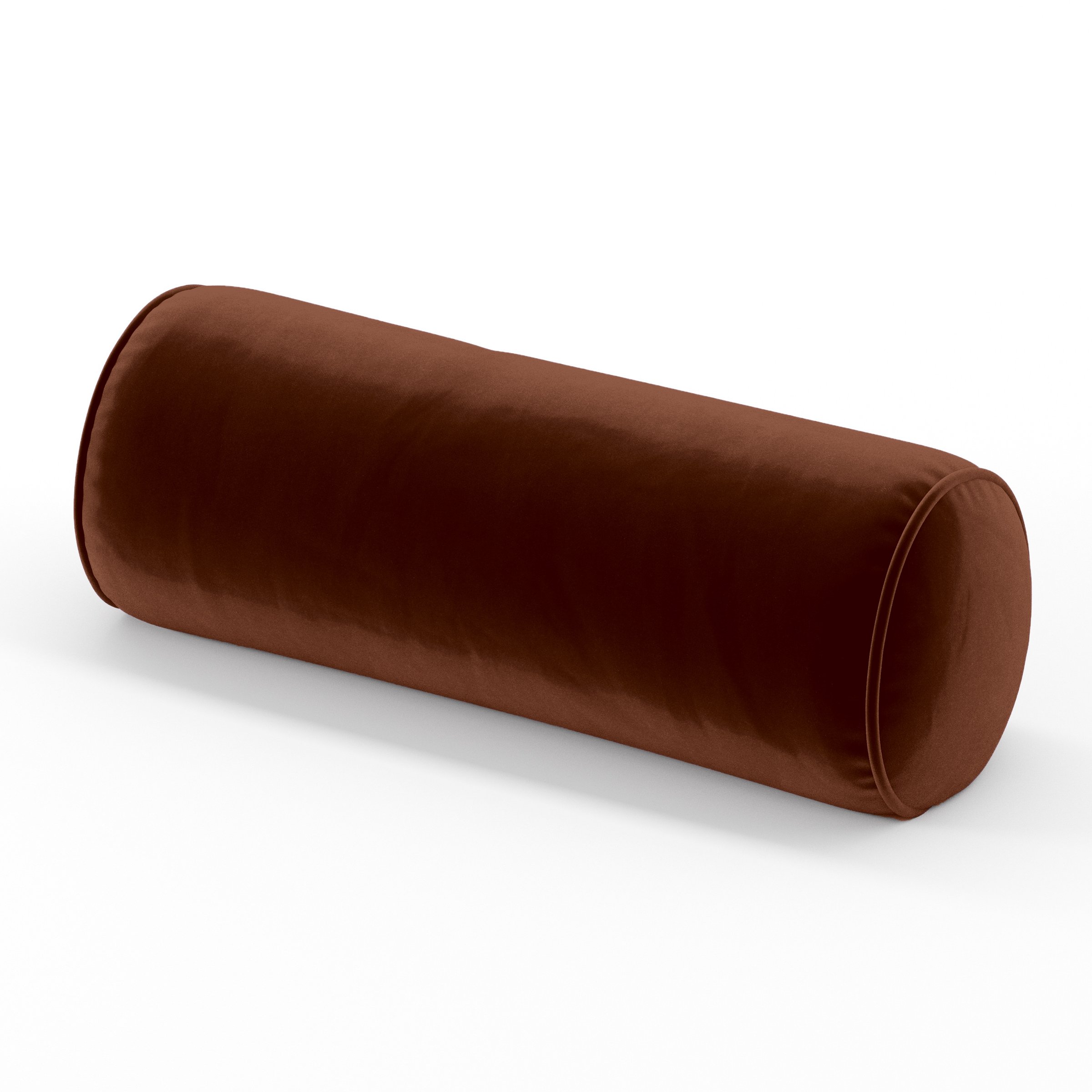 Ledger Cushion cylindrical bolster cushion with piping upholstered in Plush EasyClean Velvet in Maple, size 20cm x 56cm.