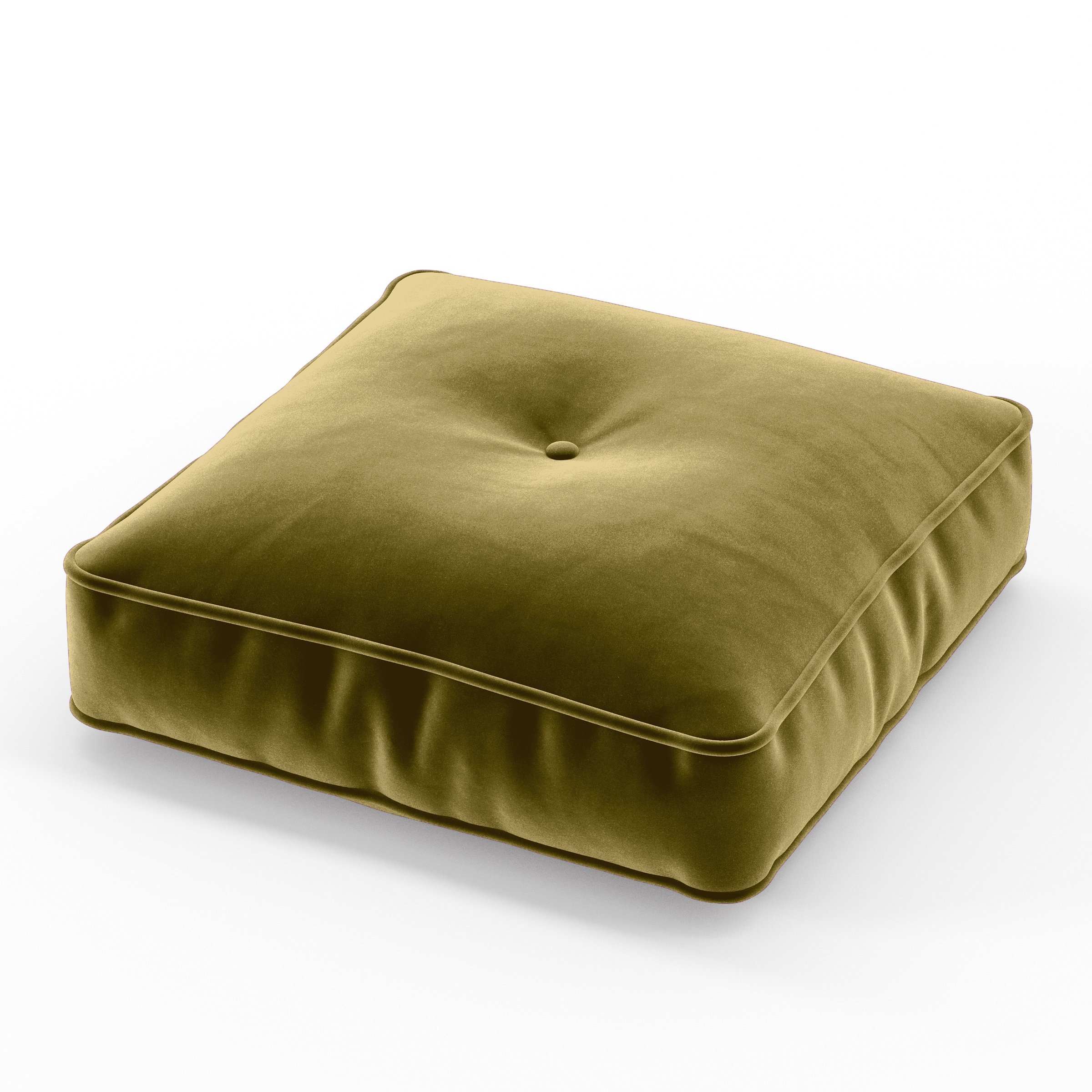 Base Cushion square tufted cushion with piping upholstered in Plush EasyClean Velvet in Celery, size 40cm x 40cm x 8.75cm.