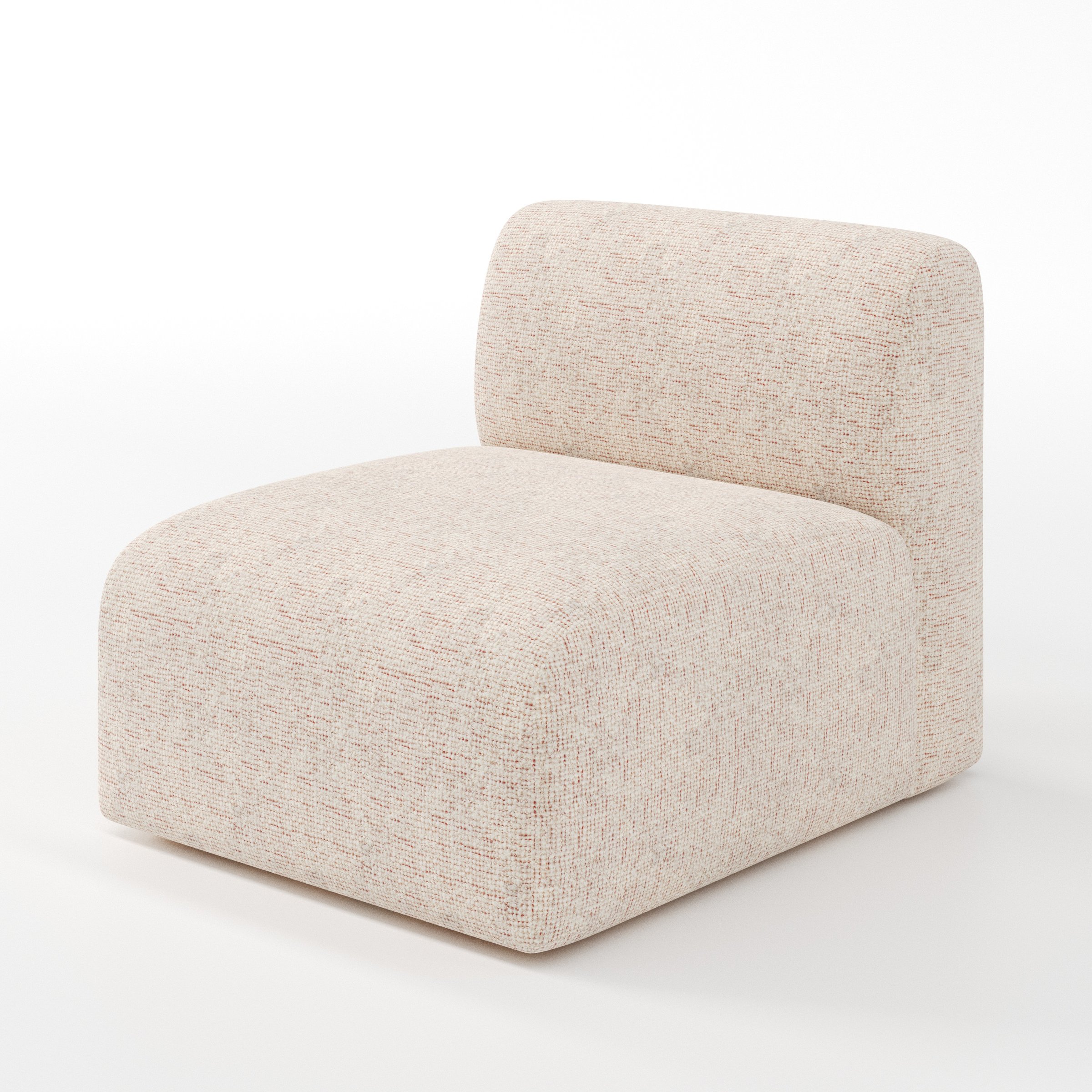 Drumquin modular sofa single unit in Orsay Bouclé Cream and Copper shown at a diagonal angle highlighting its curved form and generous proportions.