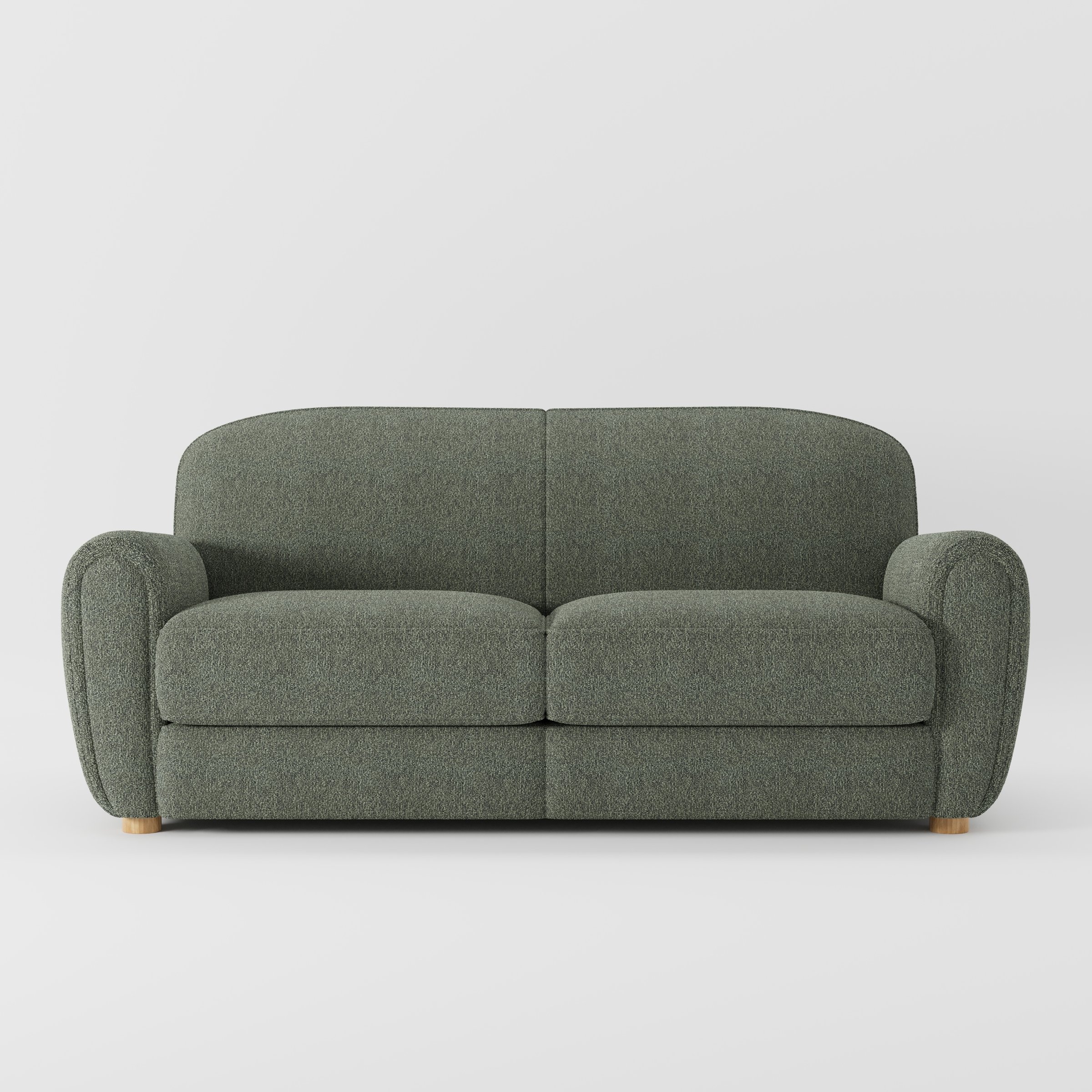 Fergus sofa in Kilda Boucle Moss shown front-on against a neutral studio backdrop.