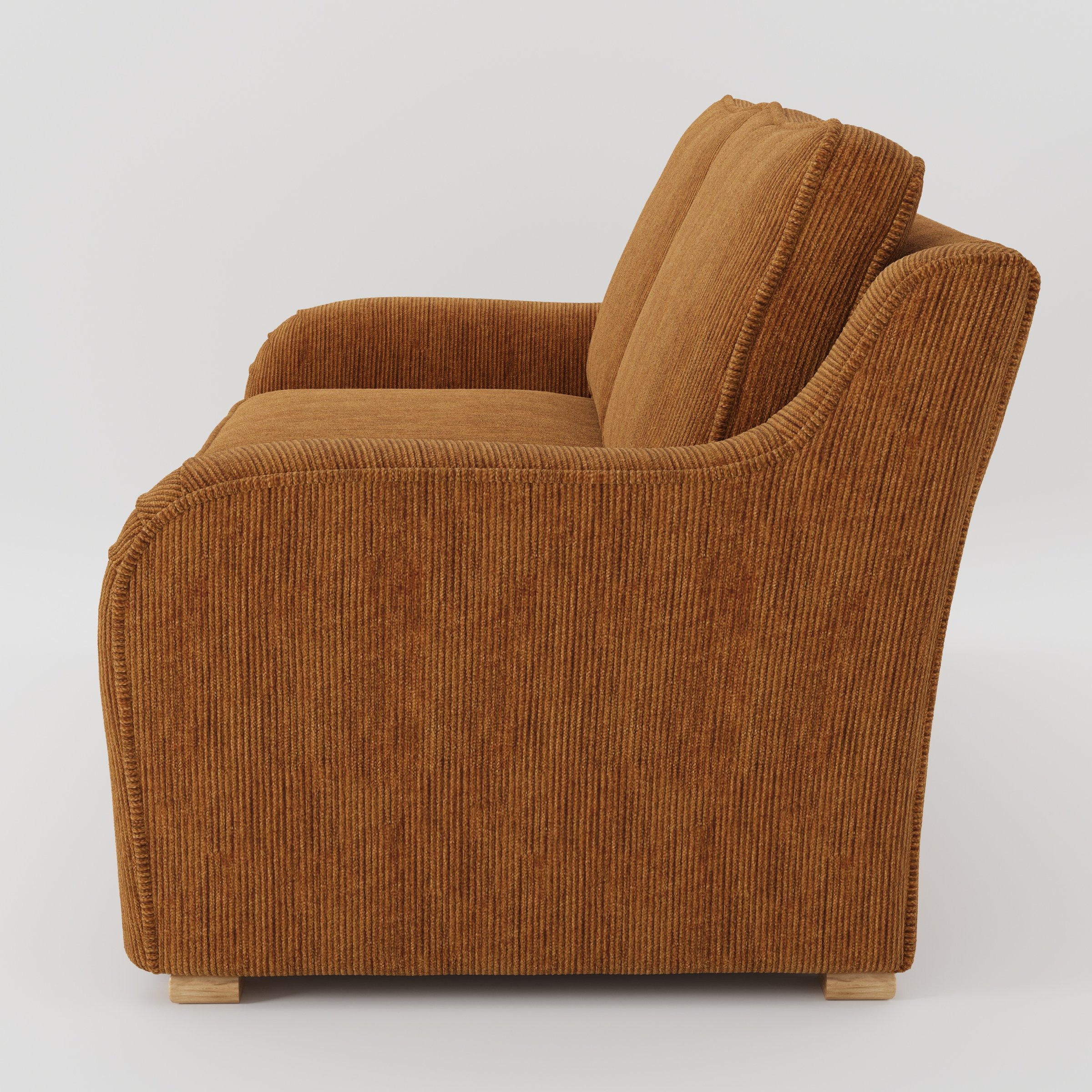 Cashel sofa in Caldey Velvet Corduroy Tobacco shown at a diagonal angle highlighting arm profile and seat depth.