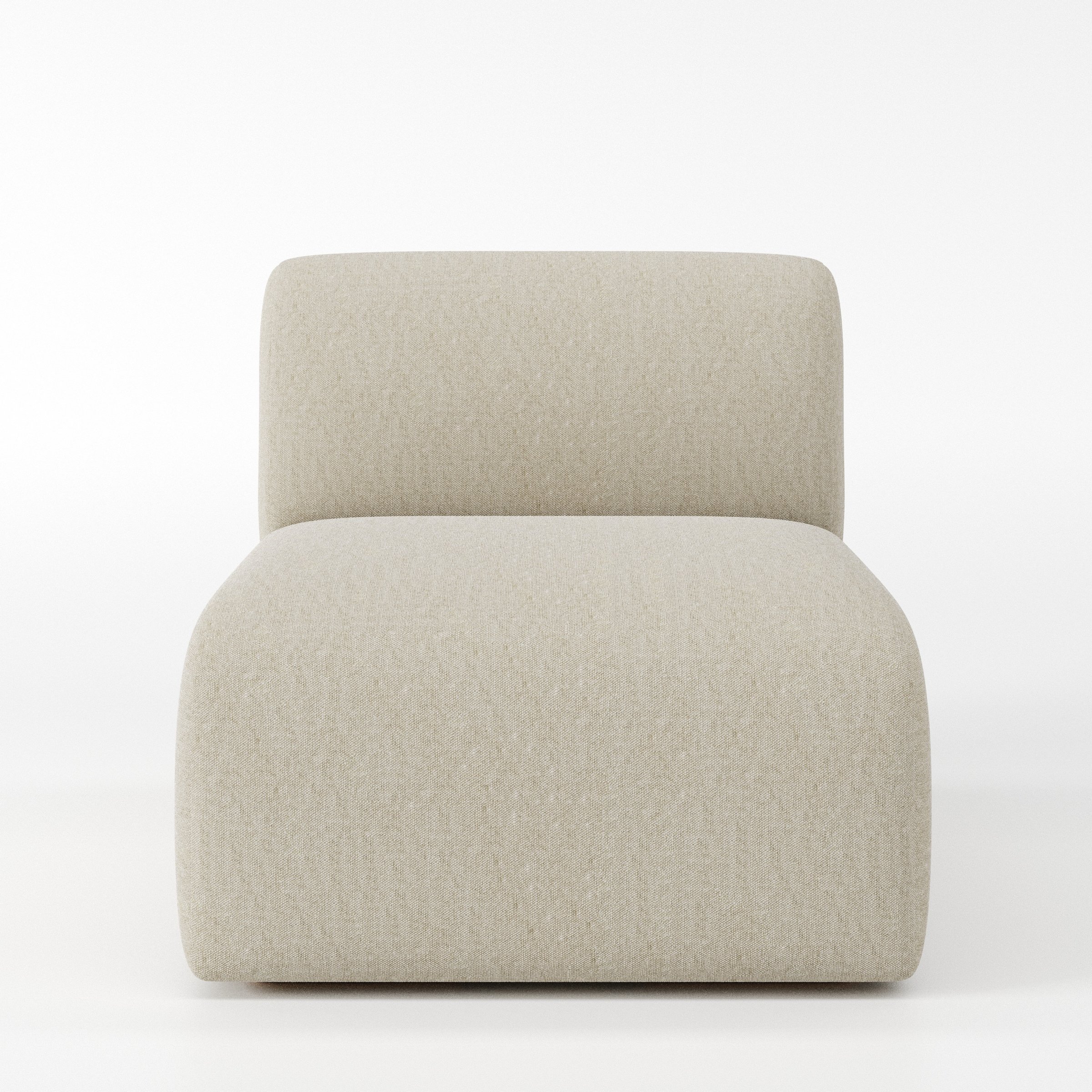 Drumquin modular sofa single unit in Alderney Linen Oatmeal shown from the front with a low, deep seat and softly curved backrest.
