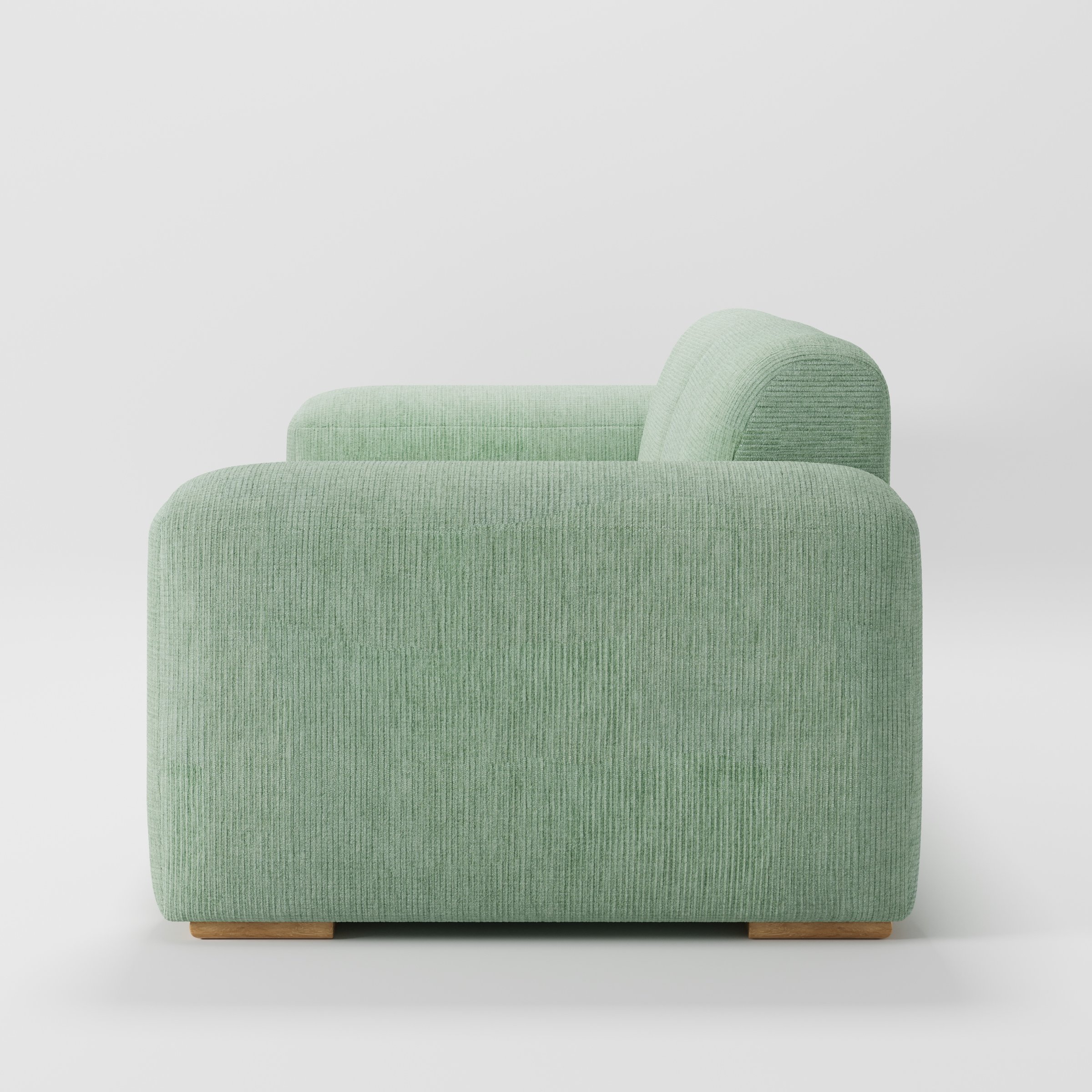 Darwell sofa in Caldey Velvet Corduroy Eucalyptus shown in side profile displaying proportions and overall silhouette.