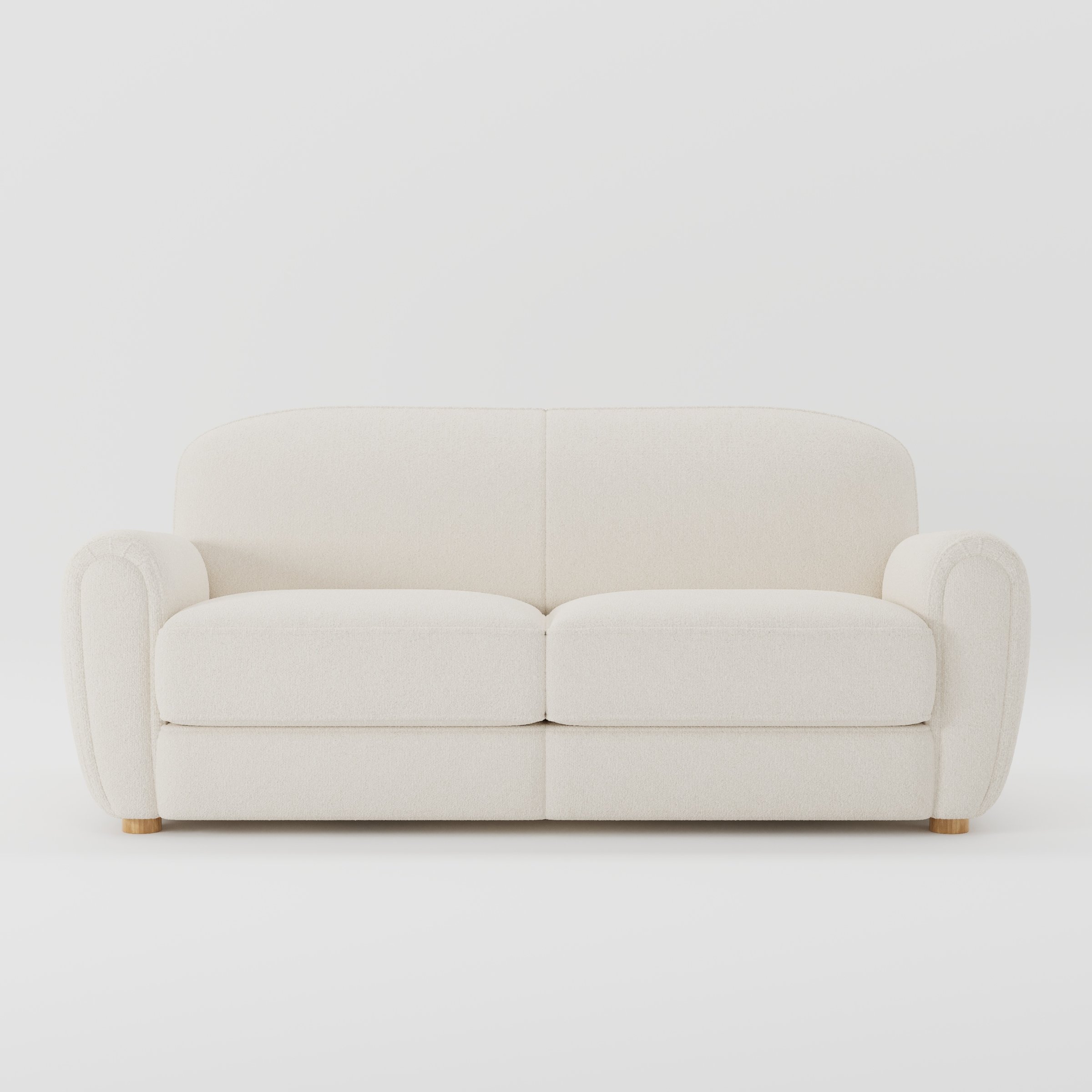 Fergus sofa in Kilda Boucle Cream shown front-on against a neutral studio backdrop.
