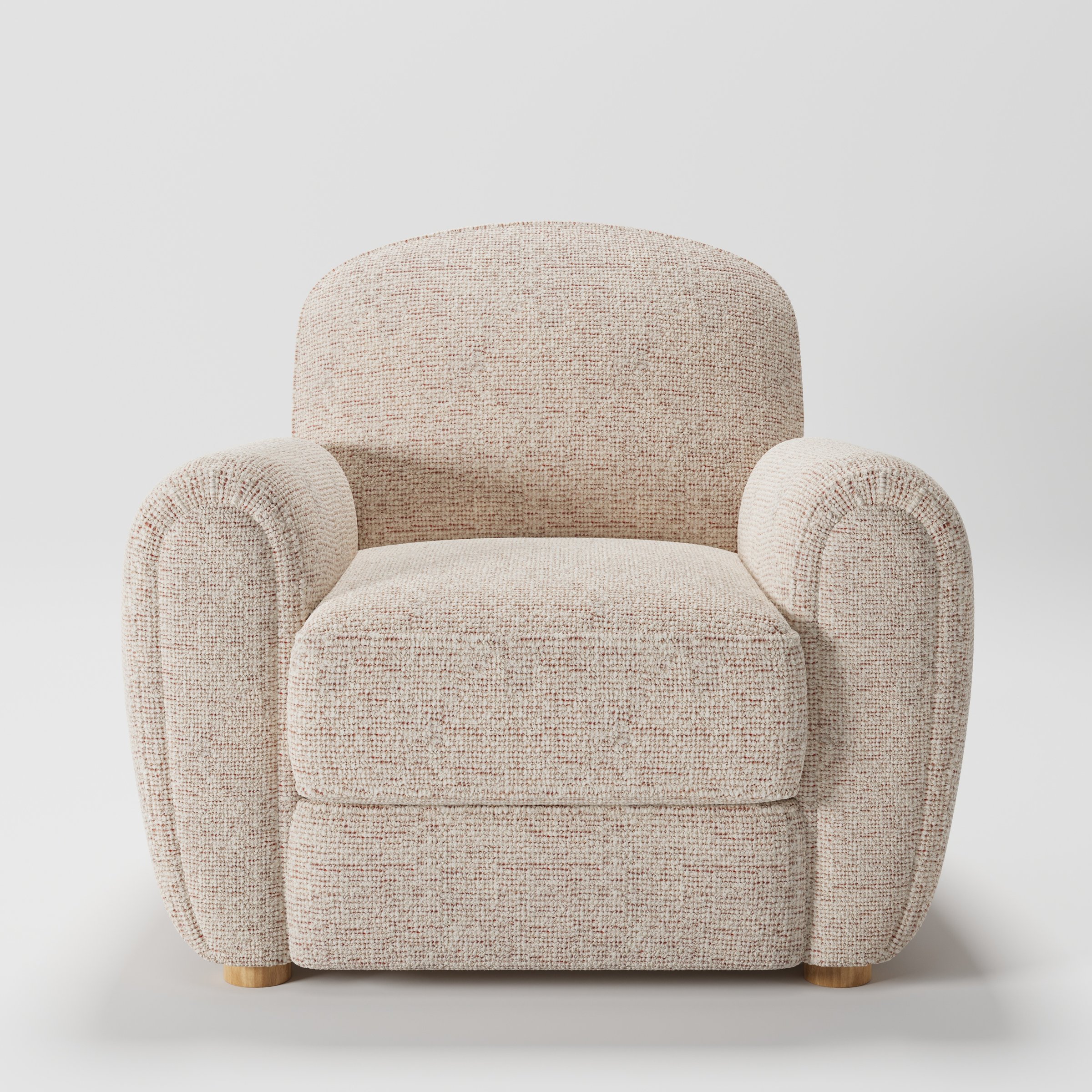 Fergus armchair in Orsay Boucle Cream and Copper shown front-on against a neutral studio backdrop.