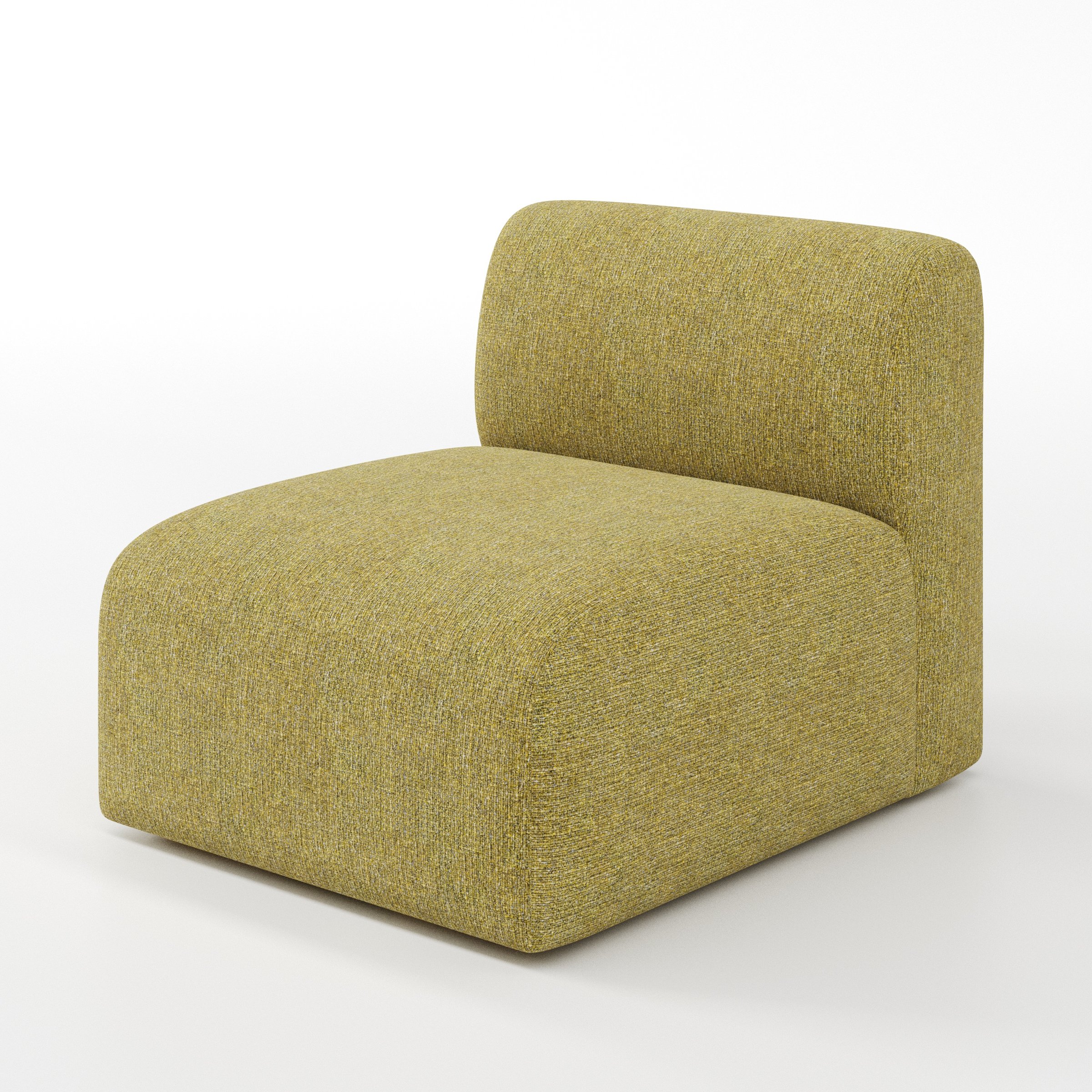Drumquin modular sofa single unit in Heyling Tweed Sencha shown at a diagonal angle highlighting its curved form and generous proportions.