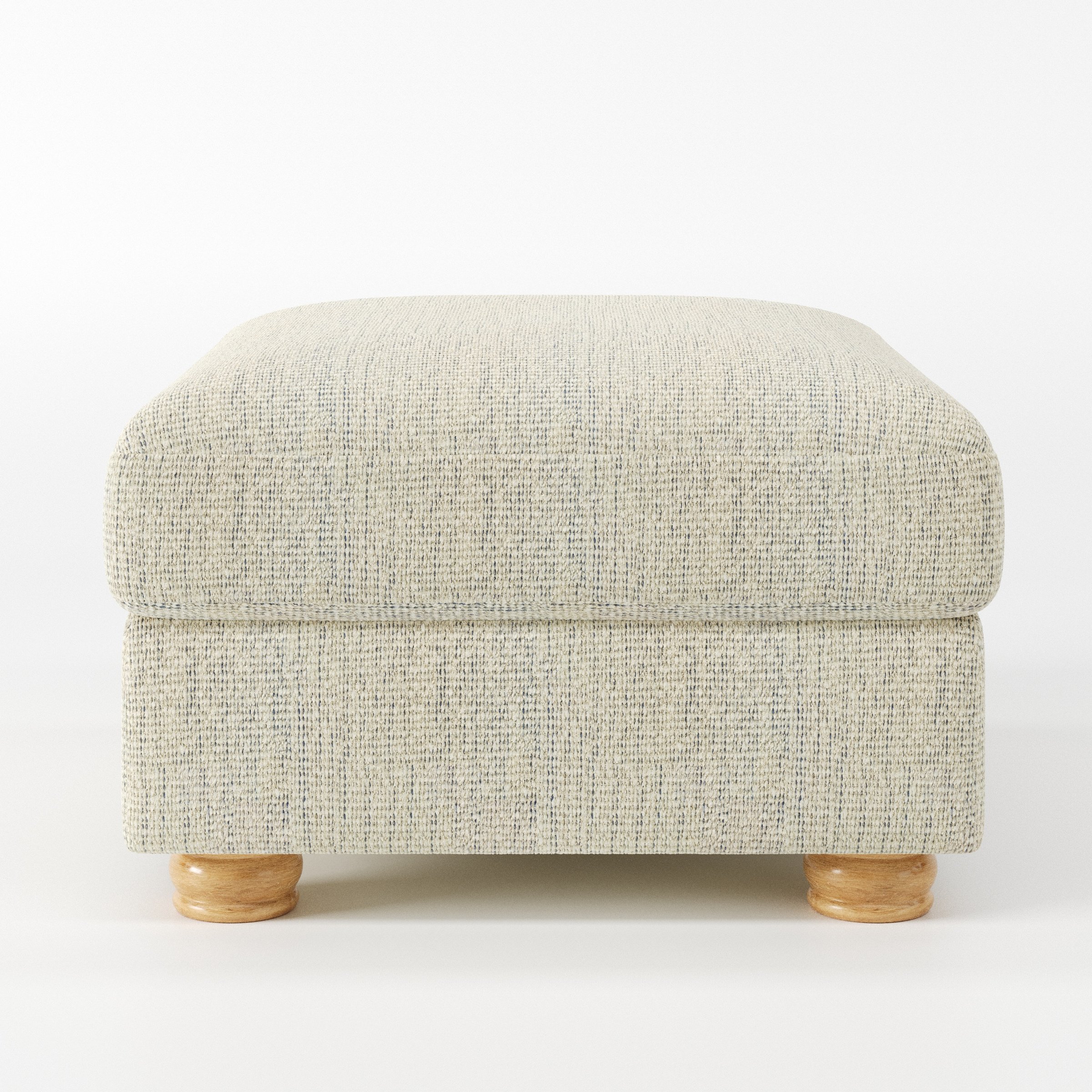 Anna Lee footstool in Orsay Boucle Cream and Marine shown front-on against a neutral studio backdrop.