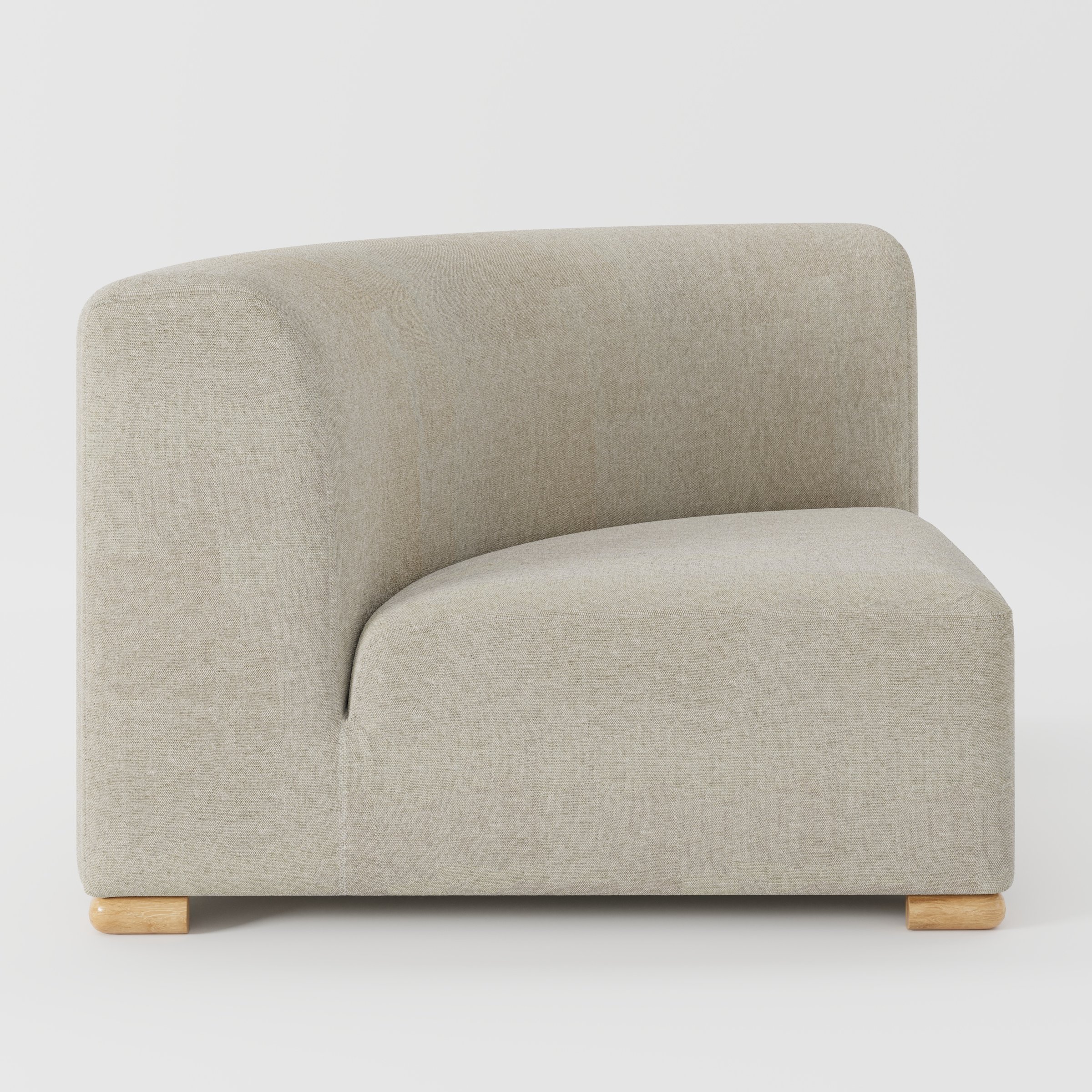 Tay corner sofa unit in Alderney Linen Oatmeal shown from the side highlighting the curved backrest and deep seat with timber feet.