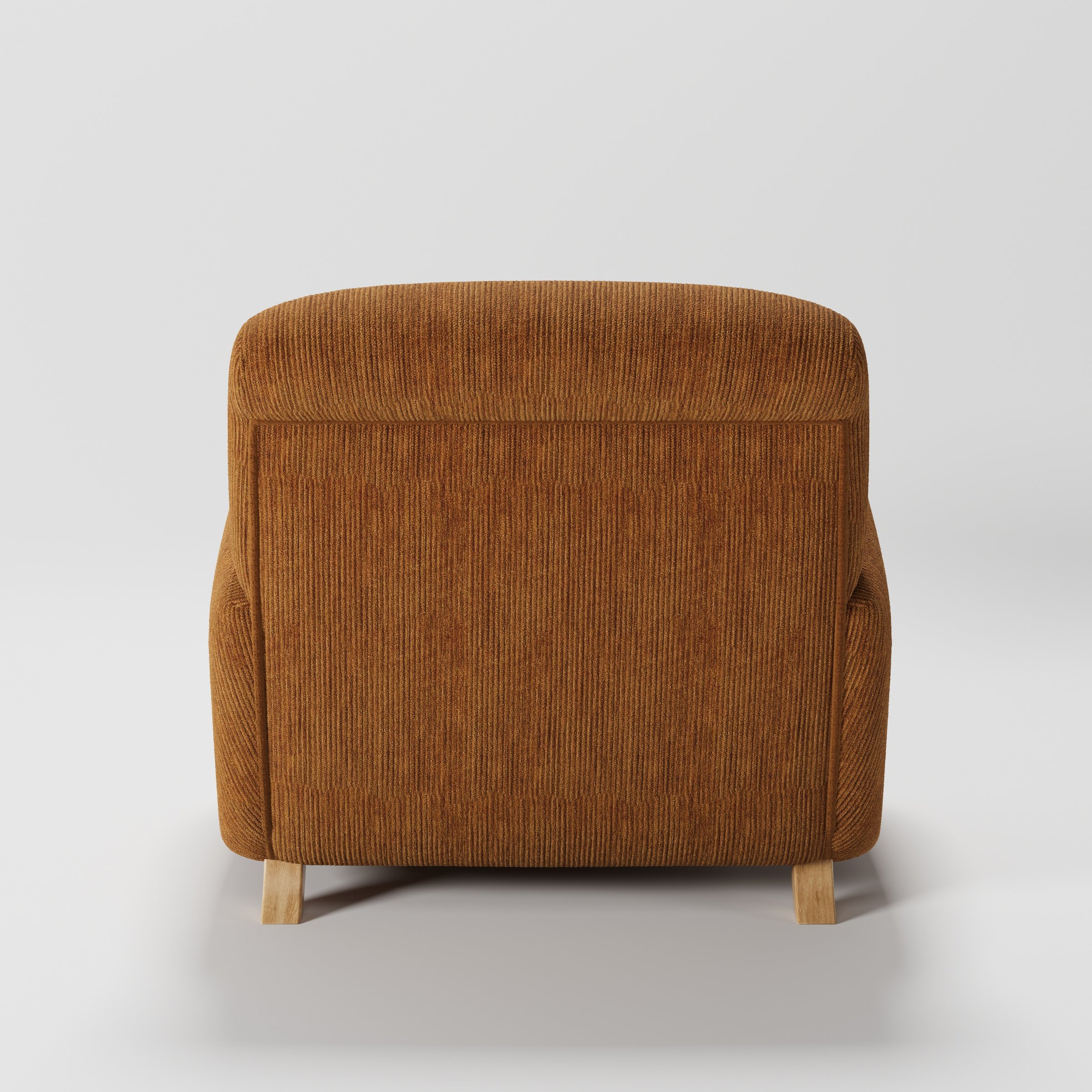 Rye armchair in Caldey Velvet Corduroy Tobacco shown from the rear highlighting backrest shape and upholstery finish.