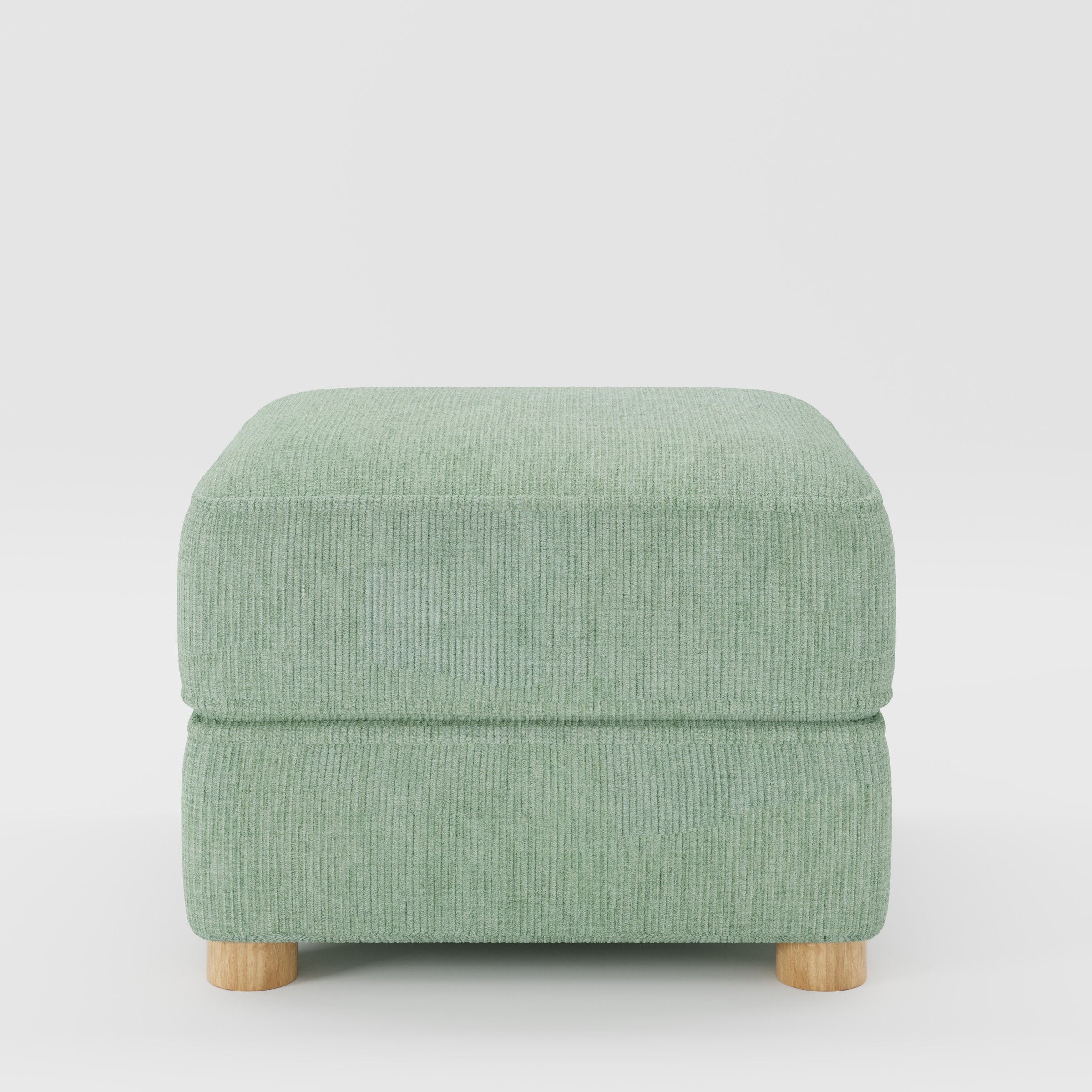 Fergus footstool in Caldey Velvet Corduroy Eucalyptus shown front-on against a neutral studio backdrop.