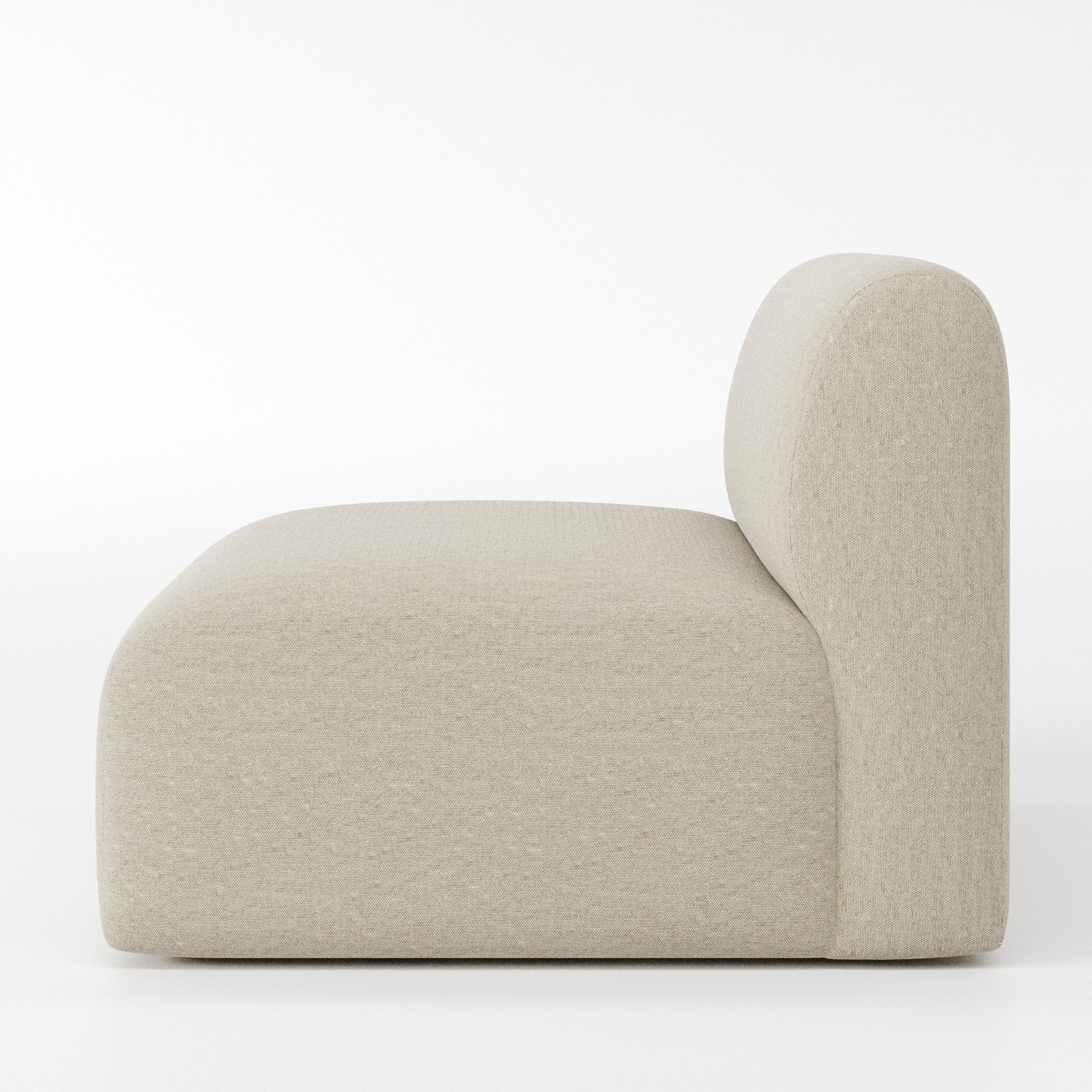 Drumquin modular sofa single unit in Alderney Linen Oatmeal shown from the side showing the rounded backrest and deep seat profile.