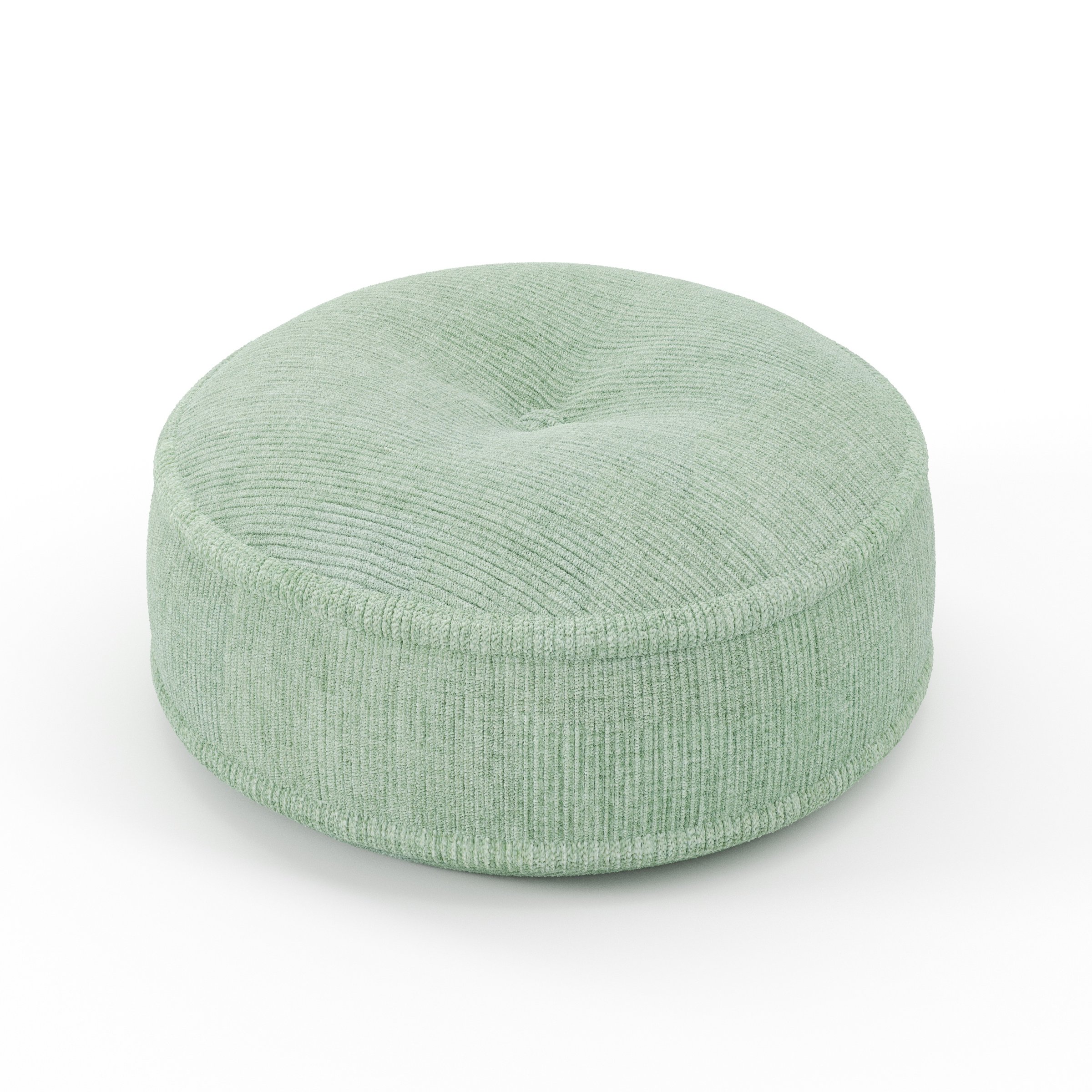 Cove cushion in Caldey Velvet Corduroy Eucalyptus, round tufted cushion with border and piping in soft green corduroy velvet with central tuft, size 40cm x 8.75cm