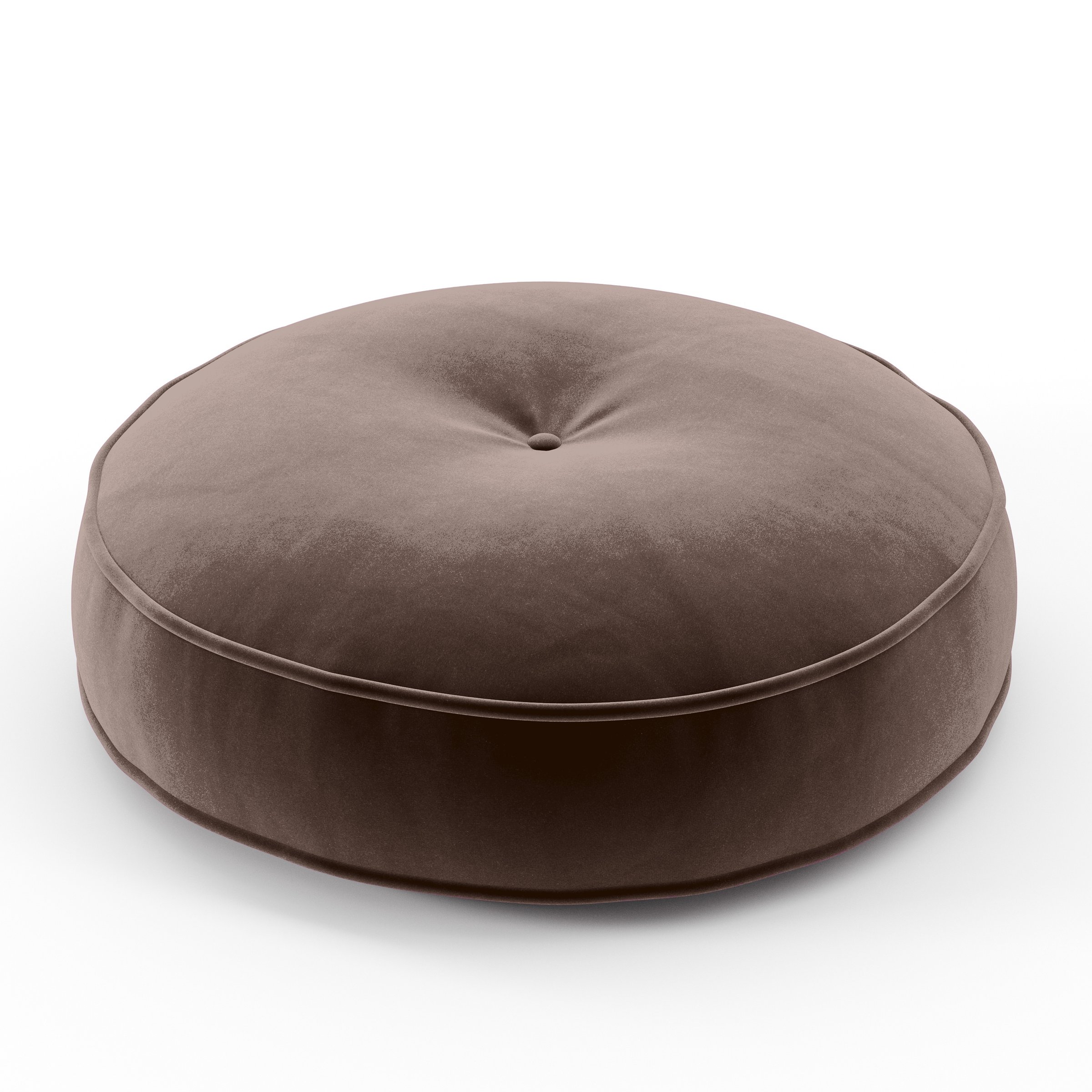Cove Cushion round tufted cushion with piping upholstered in Plush EasyClean Velvet in Mole, size 50cm x 8.75cm.