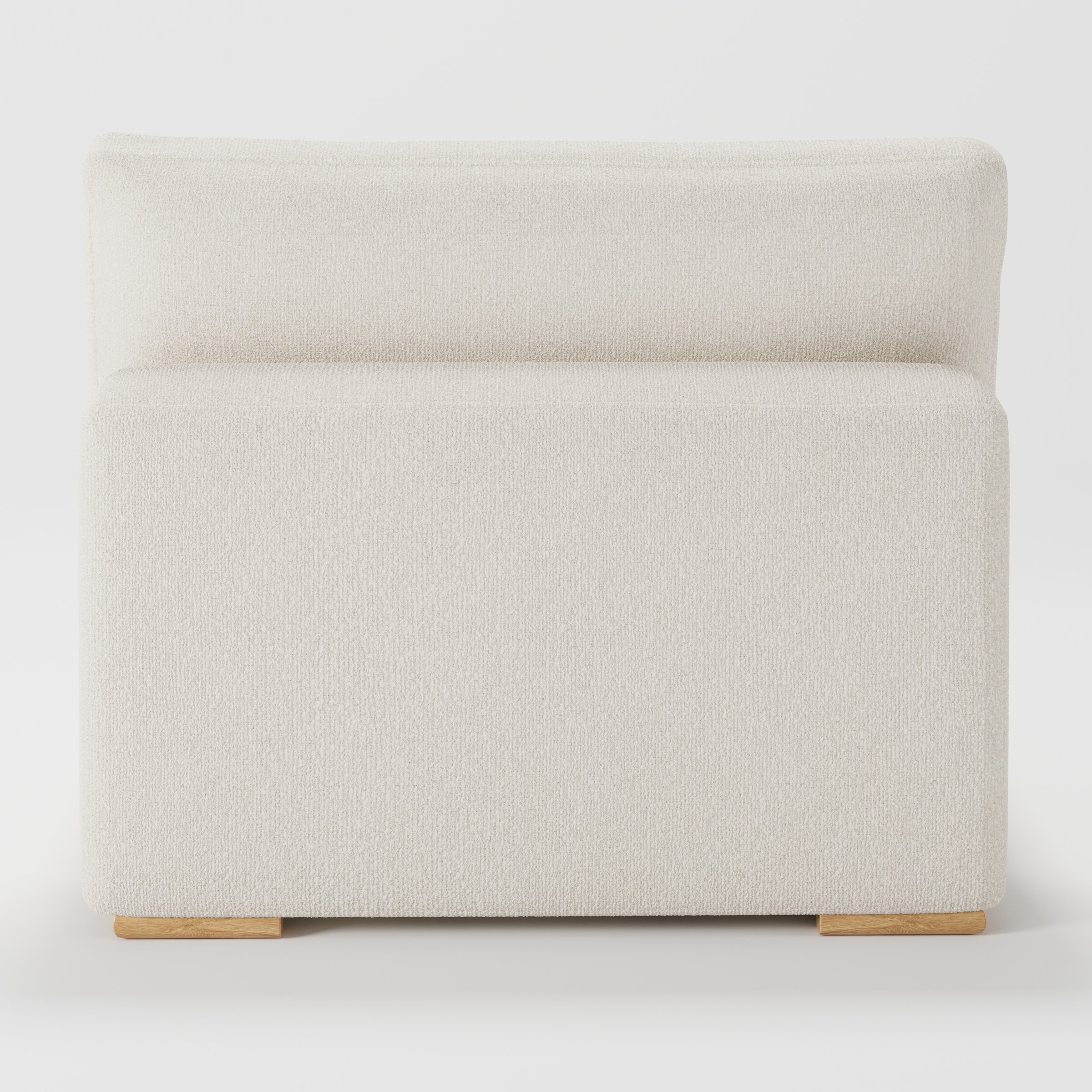 Olton single sofa unit in Kilda Bouclé Cream shown from the back with a clean upholstered finish and timber feet.