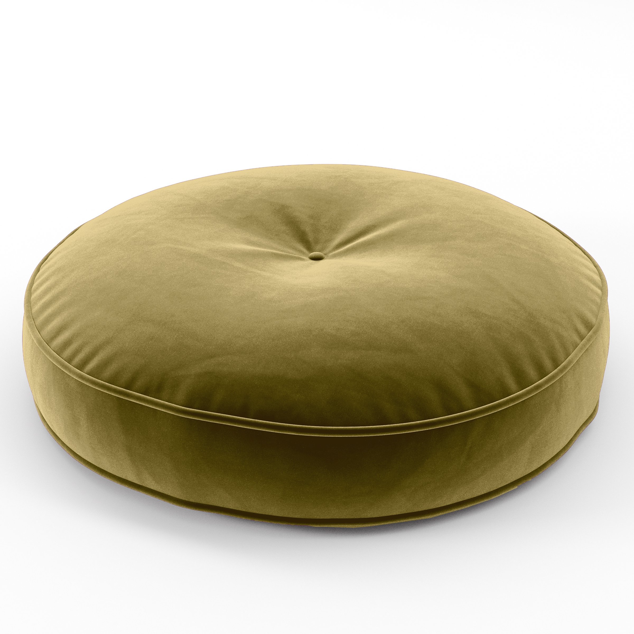 Cove Cushion round tufted cushion with piping upholstered in Plush EasyClean Velvet in Celery, size 60cm x 8.75cm.