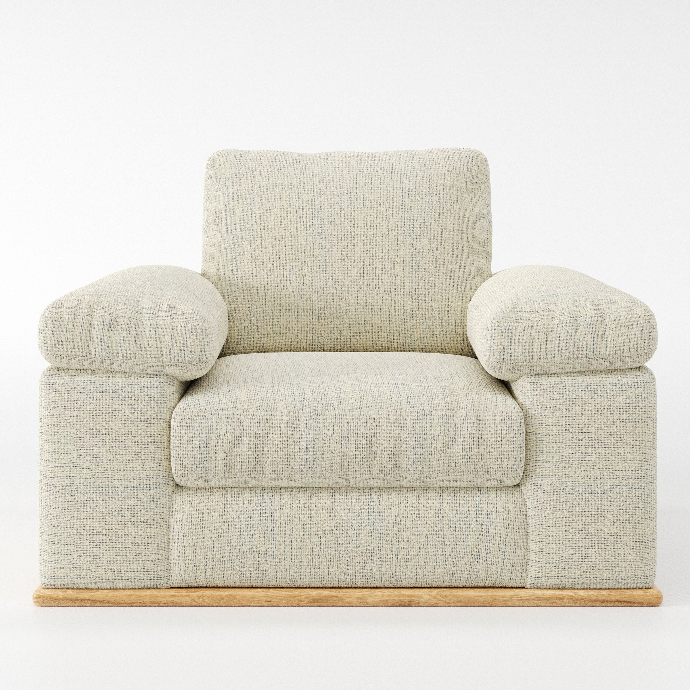 Cusher armchair in Orsay Boucle Cream and Marine shown front-on against a neutral studio backdrop.