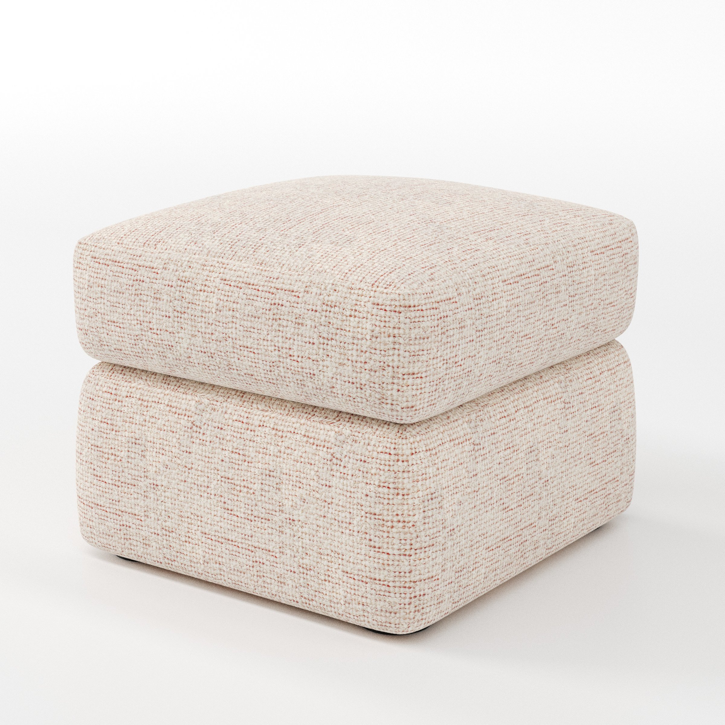 Coniston footstool in Orsay Boucle Cream and Copper shown at a diagonal angle highlighting clean lines and deep cushioning.