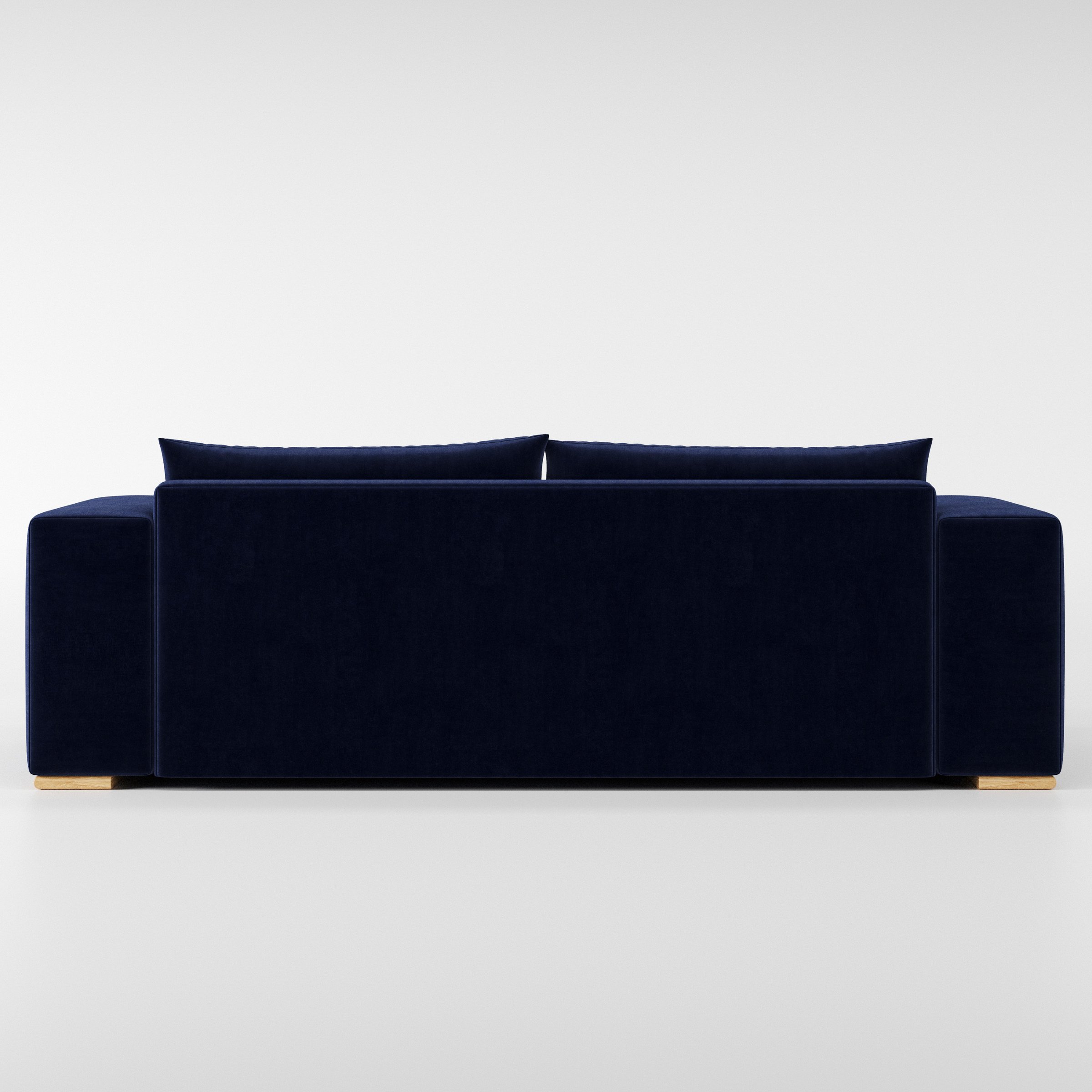 Fane sofa in Noss Velvet Navy shown from the rear highlighting back cushions and upholstery finish.