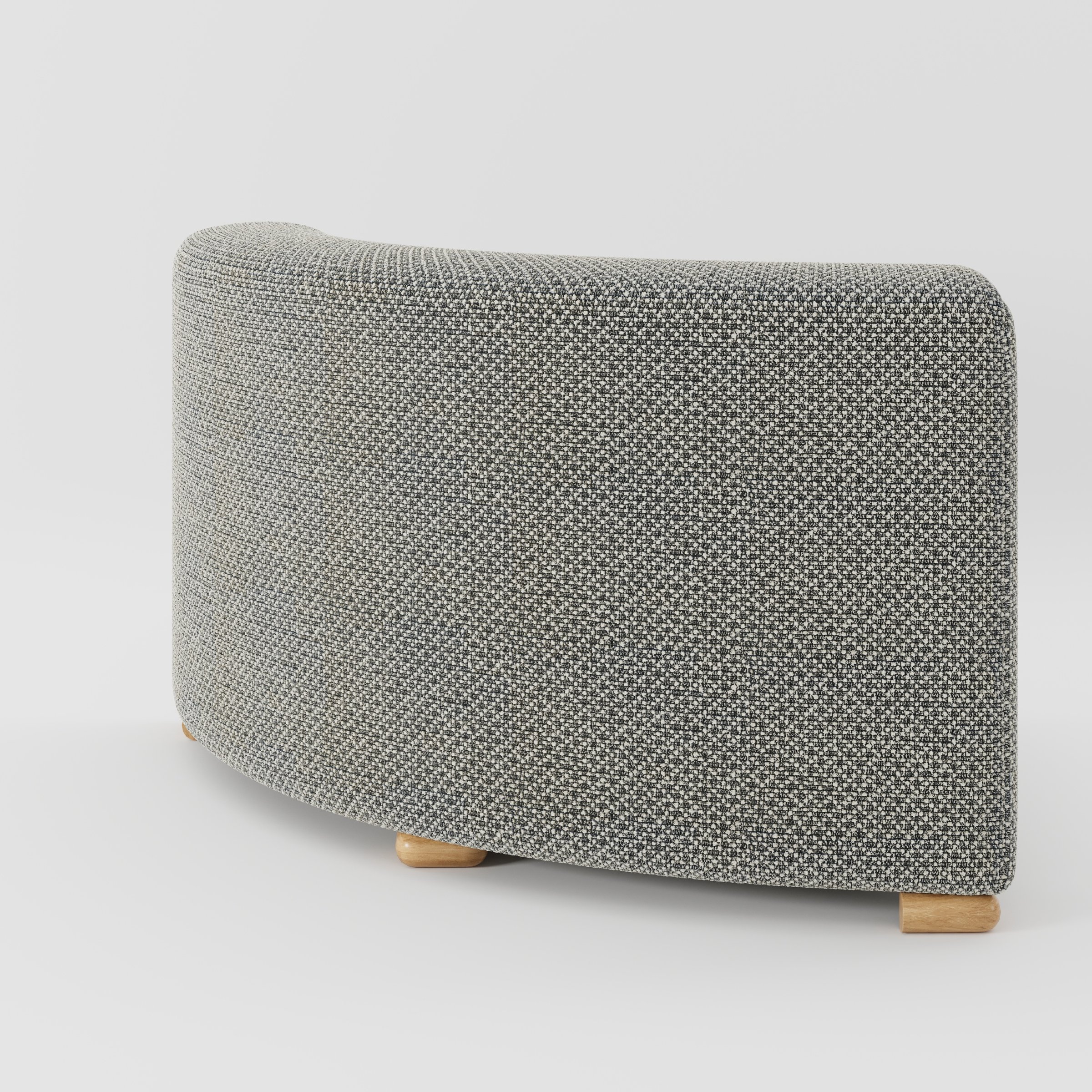 Tay corner sofa unit in Rousay Wool Blend Tar and Chalk shown from the back with a smooth curved silhouette and timber feet.
