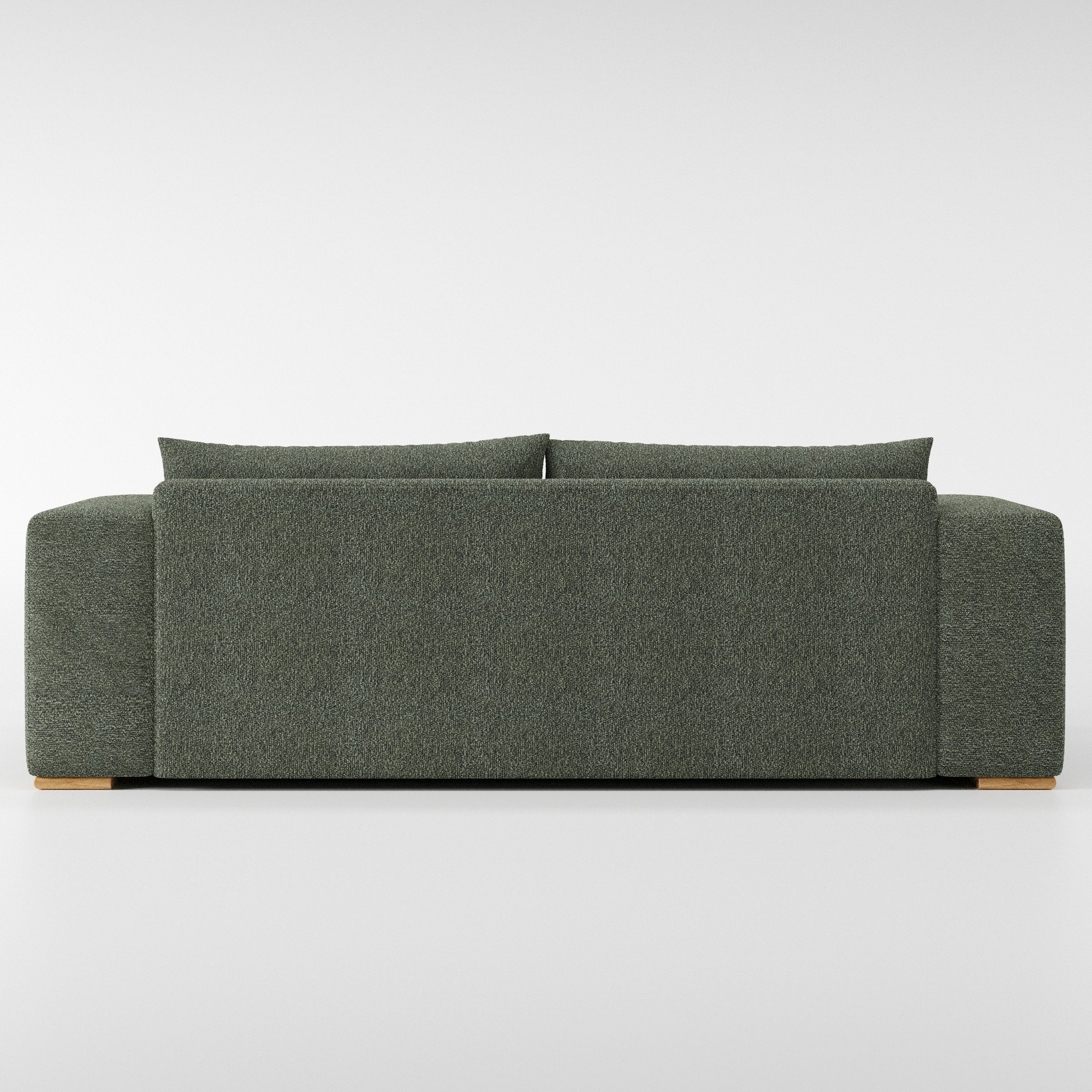 Fane sofa in Kilda Boucle Moss shown from the rear highlighting back cushions and upholstery finish.