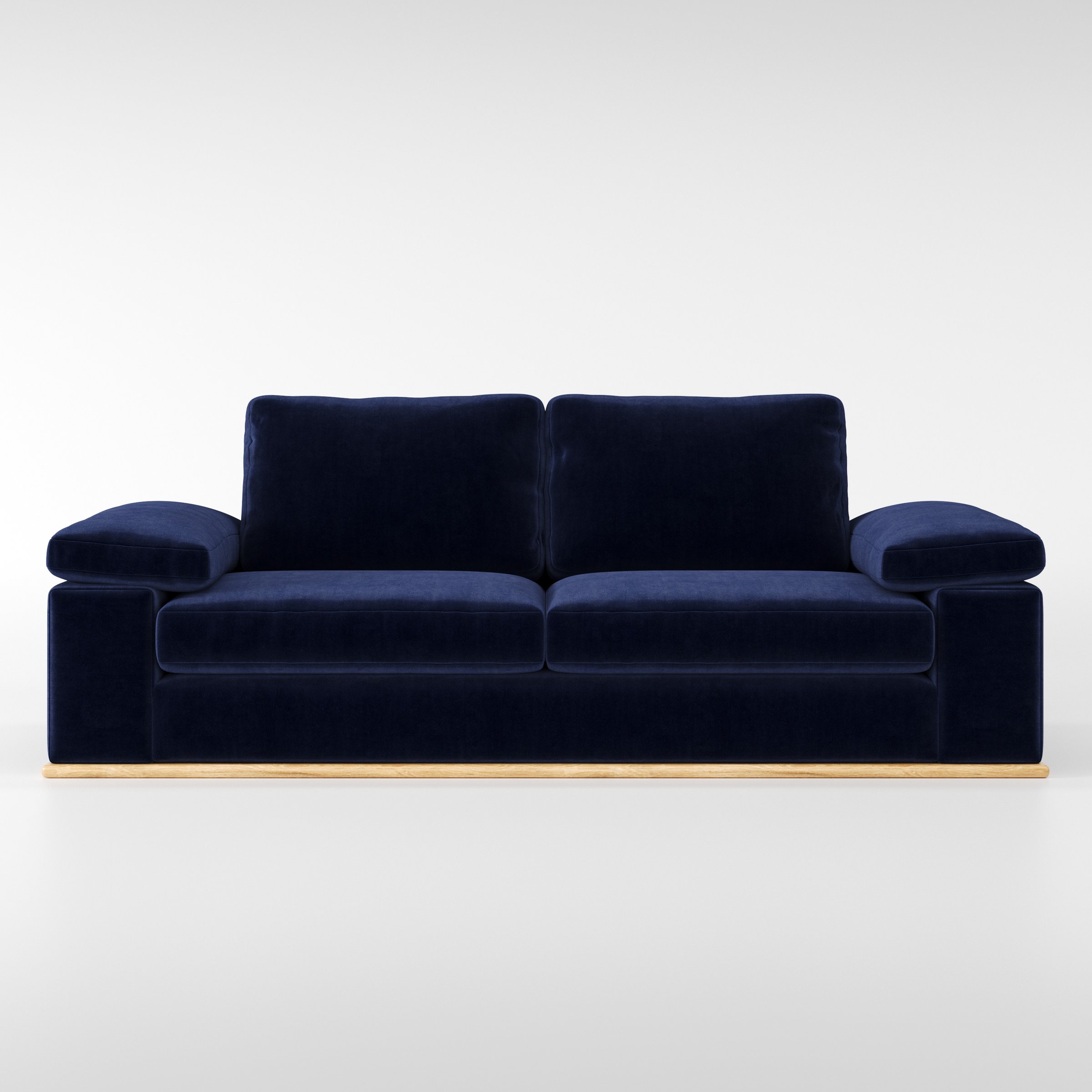 Cusher sofa in Noss Velvet Navy shown front-on against a neutral studio backdrop.