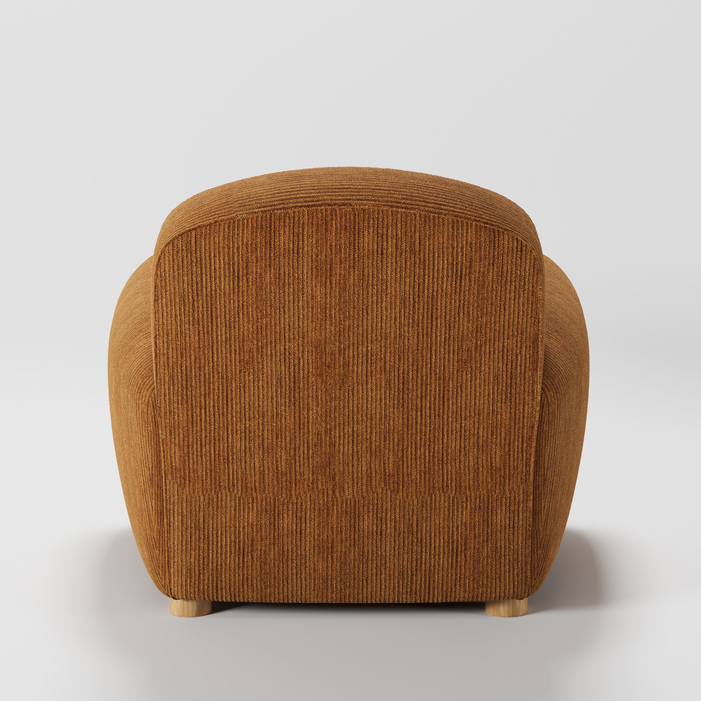 Fergus armchair in Caldey Velvet Corduroy Tobacco shown from the rear highlighting backrest shape and upholstery finish.
