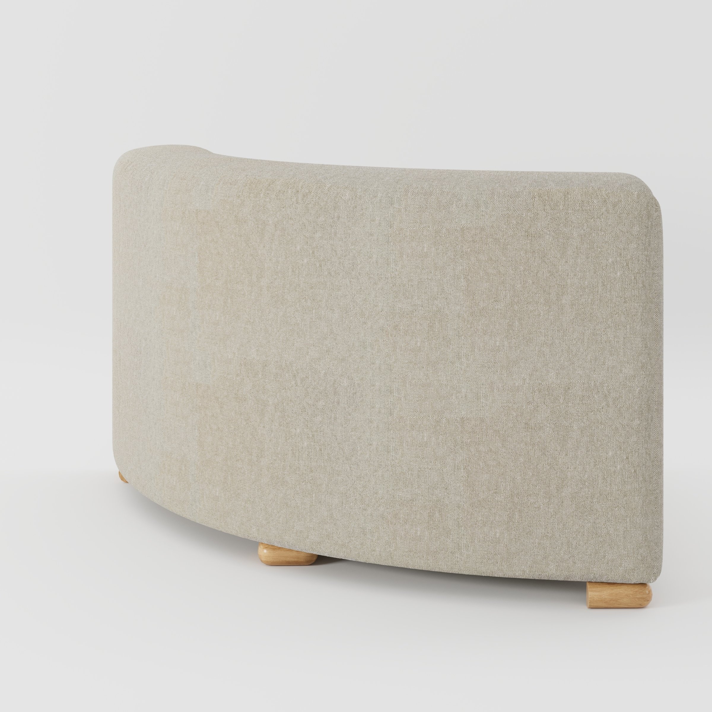 Tay corner sofa unit in Alderney Linen Oatmeal shown from the back with a smooth curved silhouette and timber feet.