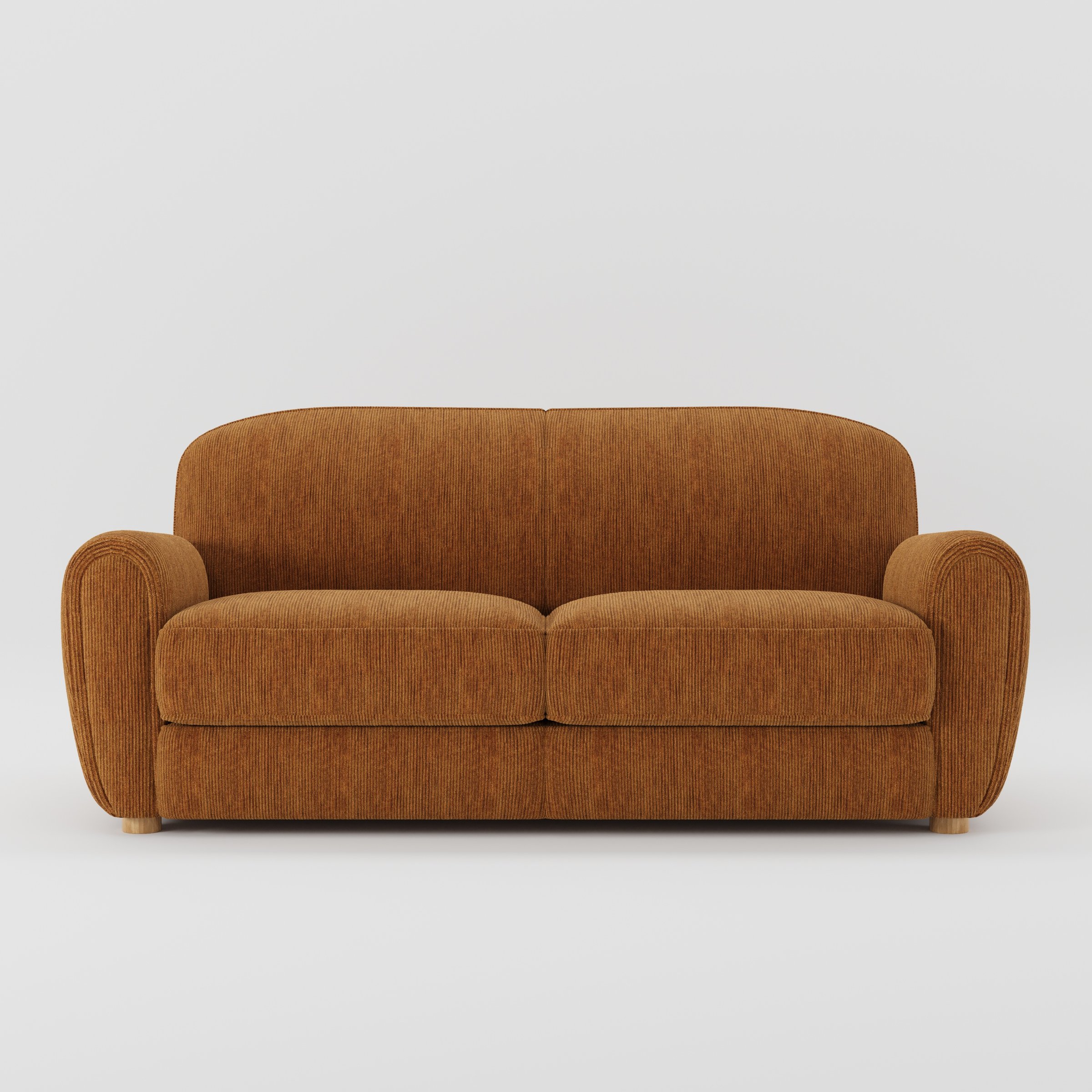 Fergus sofa in Caldey Velvet Corduroy Tobacco shown front-on against a neutral studio backdrop.