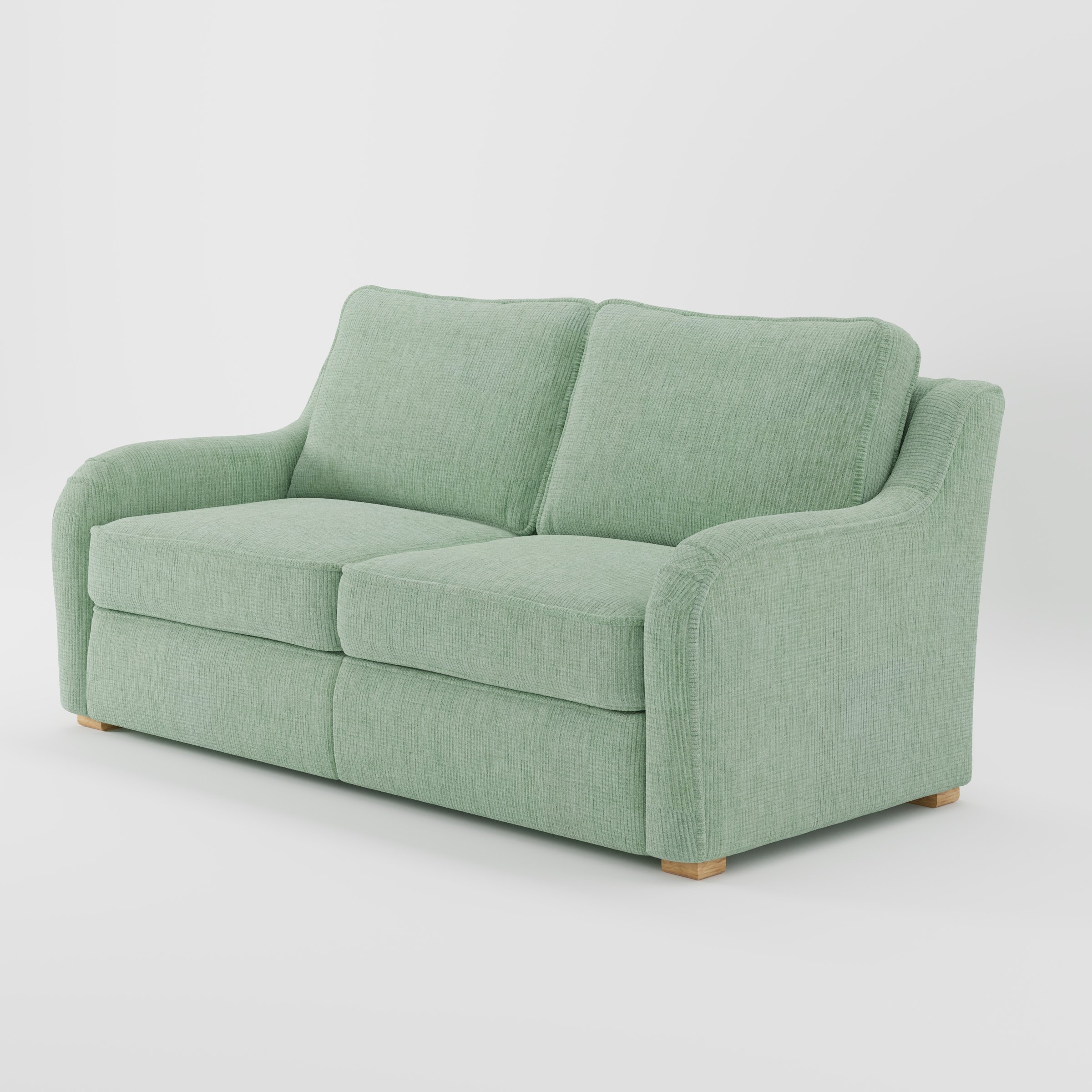 Cashel sofa in Caldey Velvet Corduroy Eucalyptus shown at a diagonal angle highlighting arm profile and seat depth.
