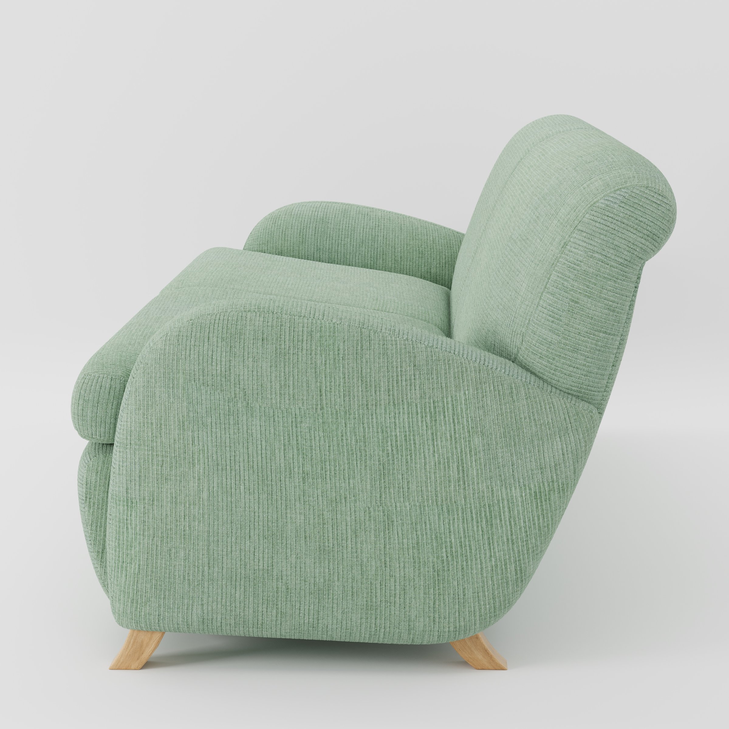 Rye sofa in Caldey Velvet Corduroy Eucalyptus shown in side profile displaying proportions and overall silhouette.